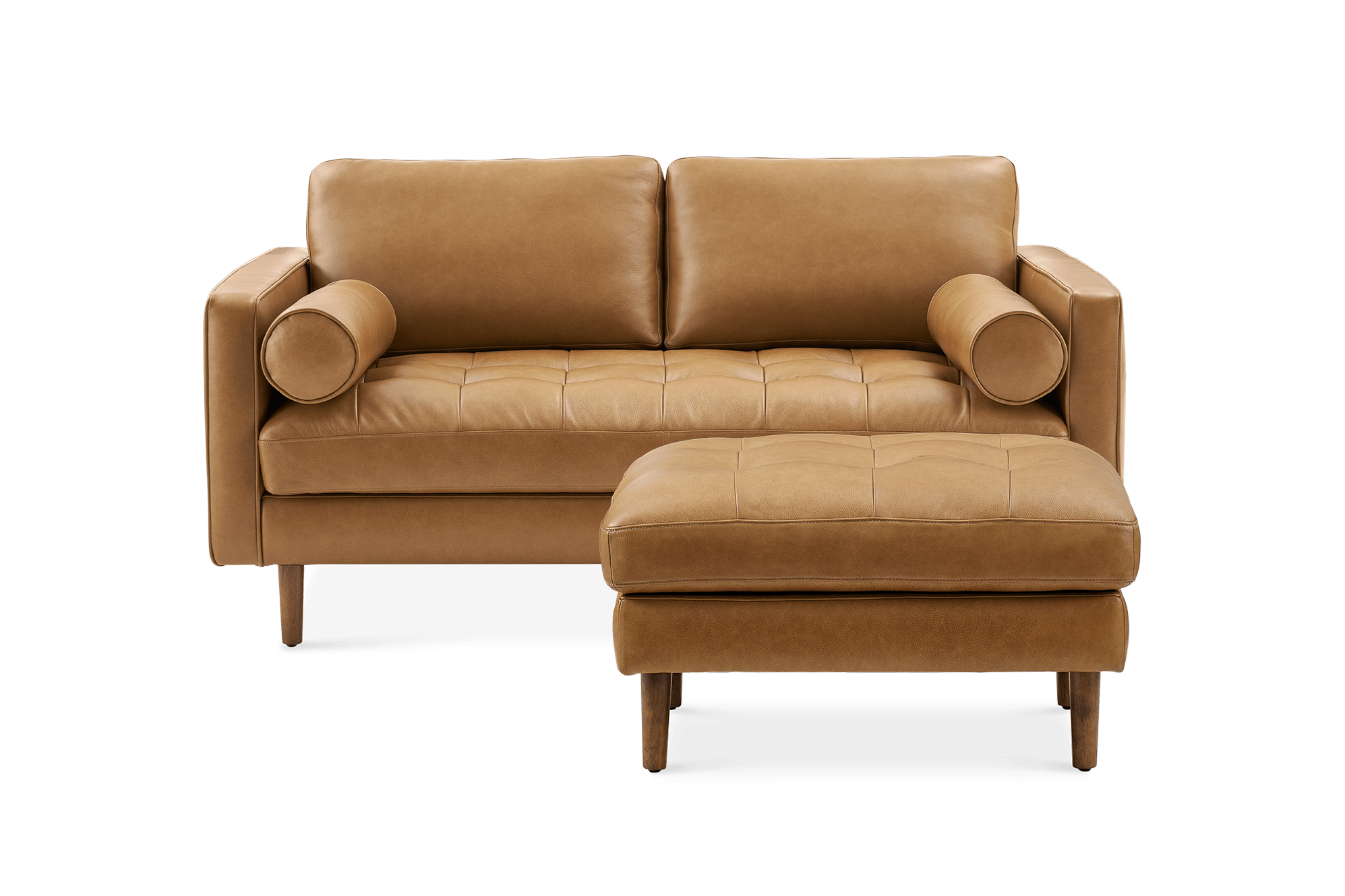 Madison Leather Loveseat with Ottoman Caramel