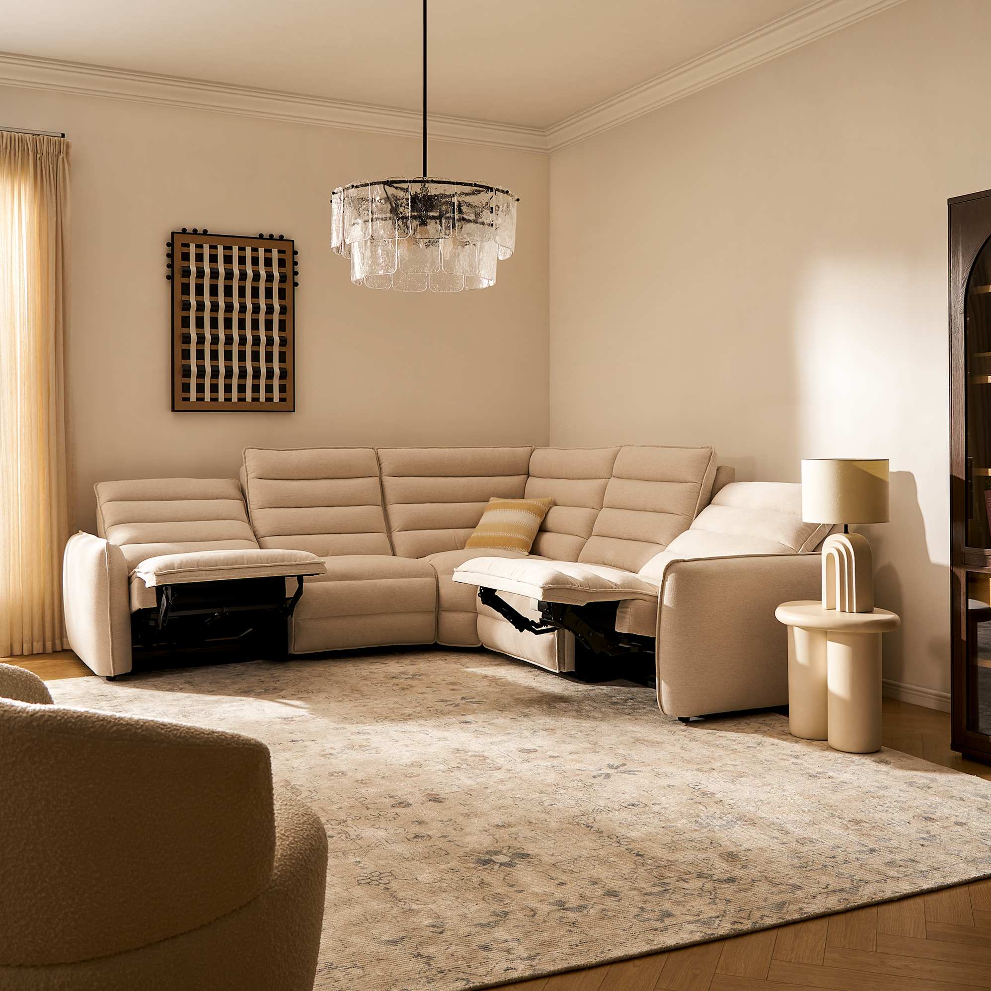 Reverie Power Recliner L-Shape Sofa, (Performance Anderson) Cream lifestyle