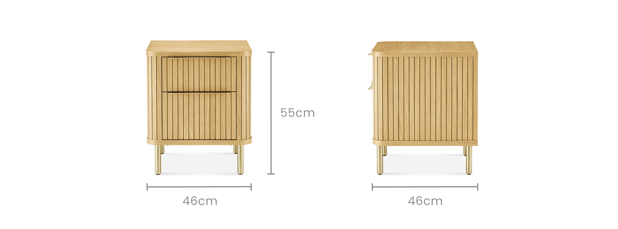 dimension of Harper 2-Drawer Bedside Table