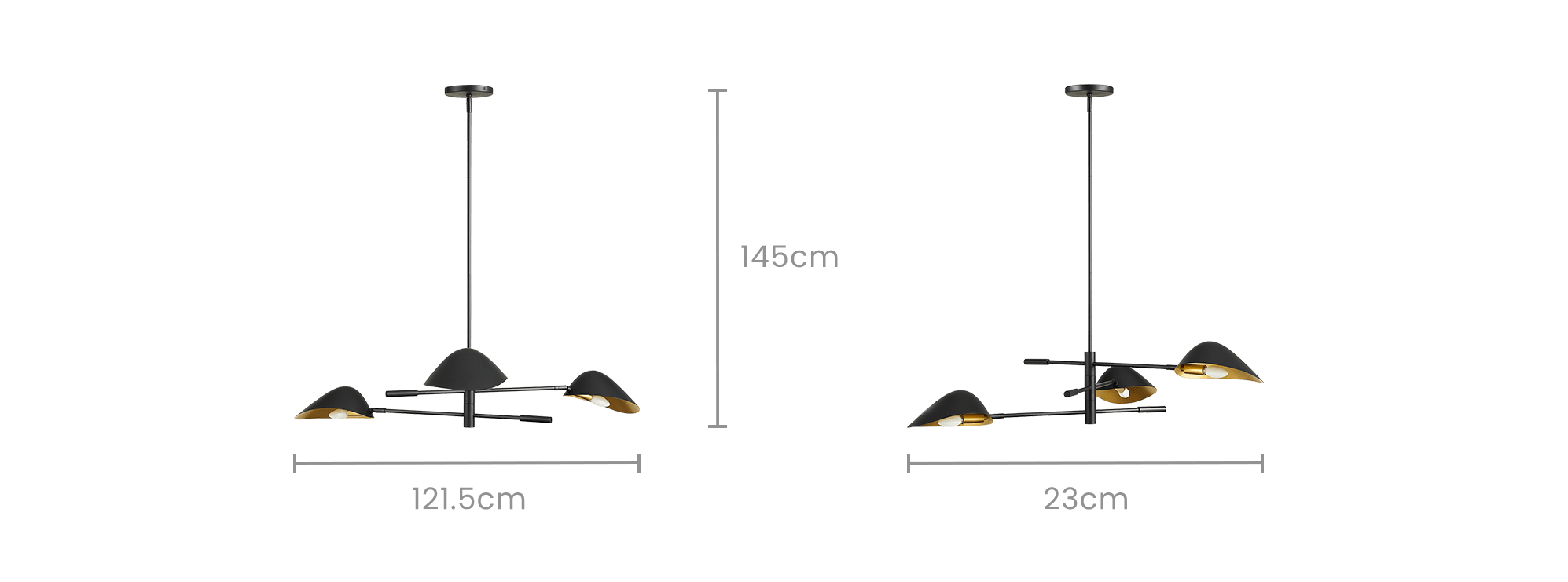 dimension of Benedict 3-Light Chandelier
