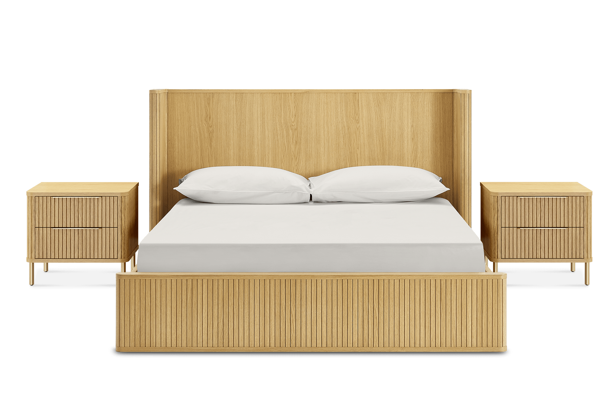 Harper King Size Bed with 2 Nightstands 23.6" Set, Natural