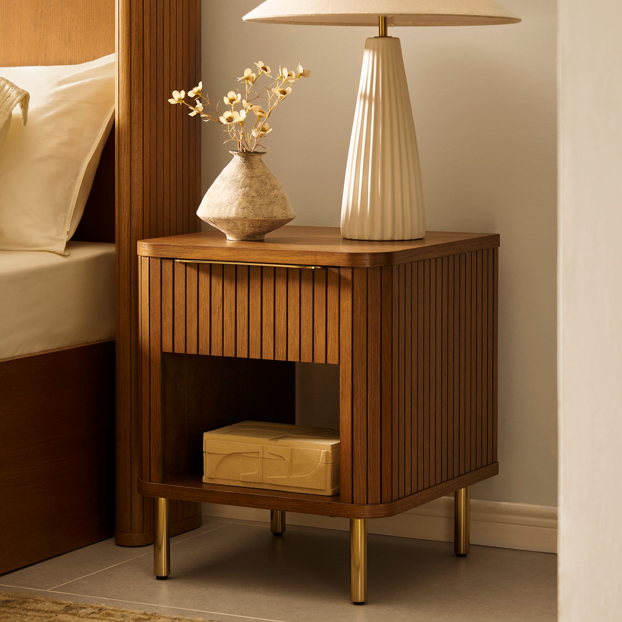 Harper 1-Drawer Bedside Table 45cm, Chestnut lifestyle