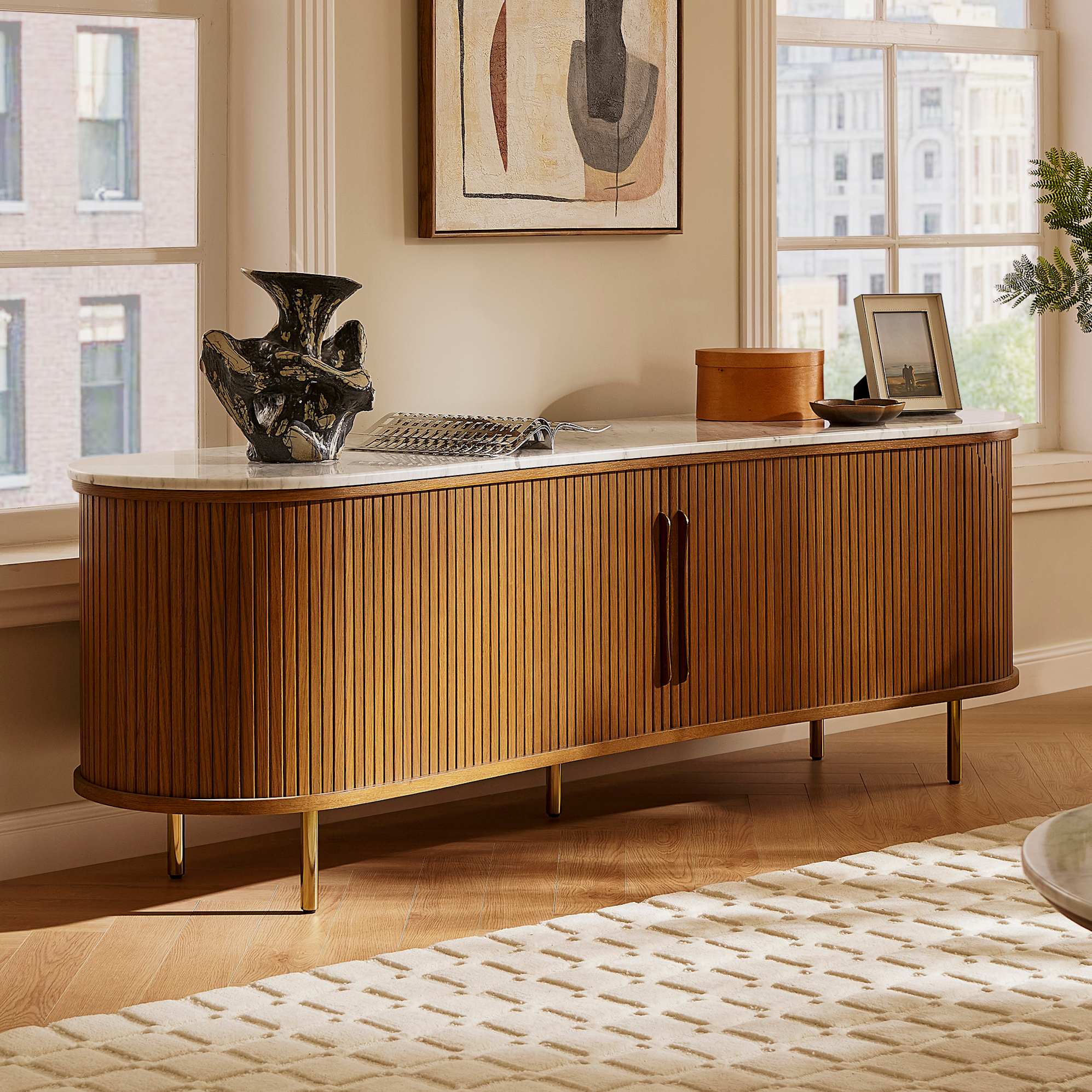 Harper Marble TV Unit, Chestnut lifestyle