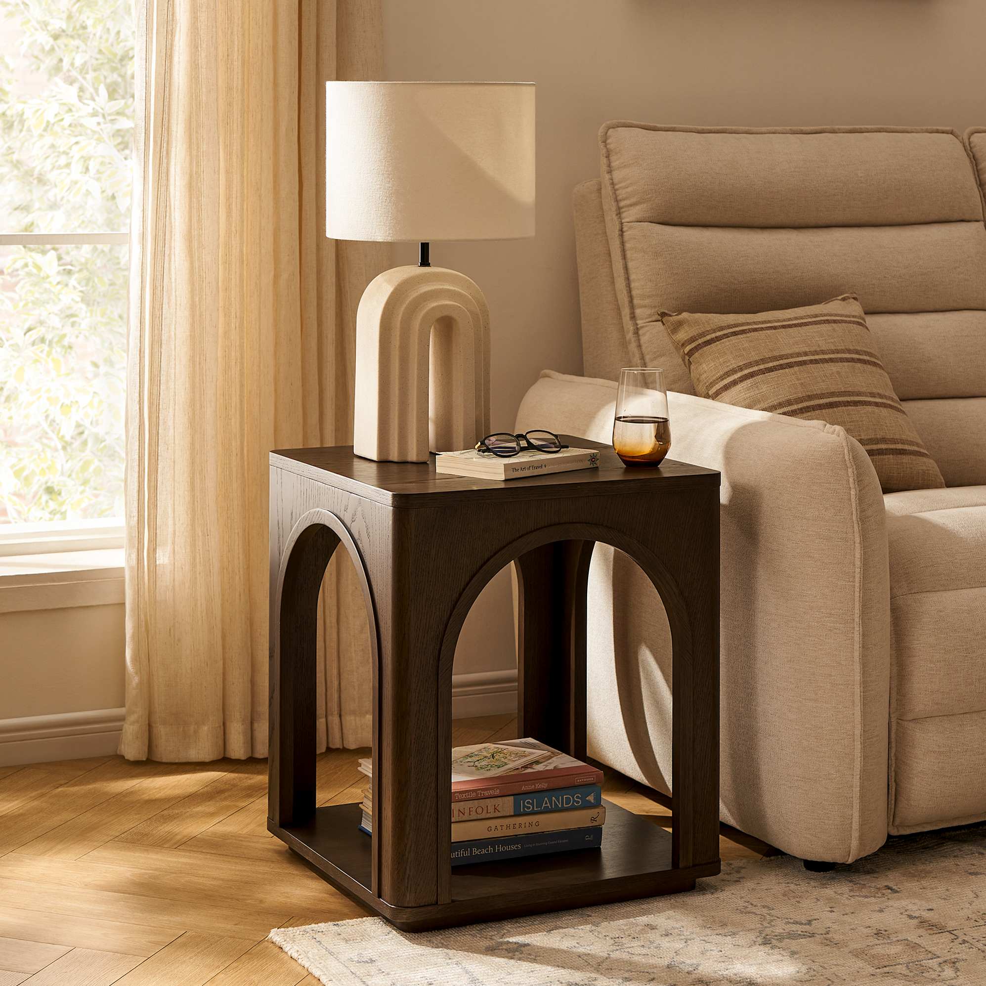 Arcadia Side Table, Caramel Oak lifestyle