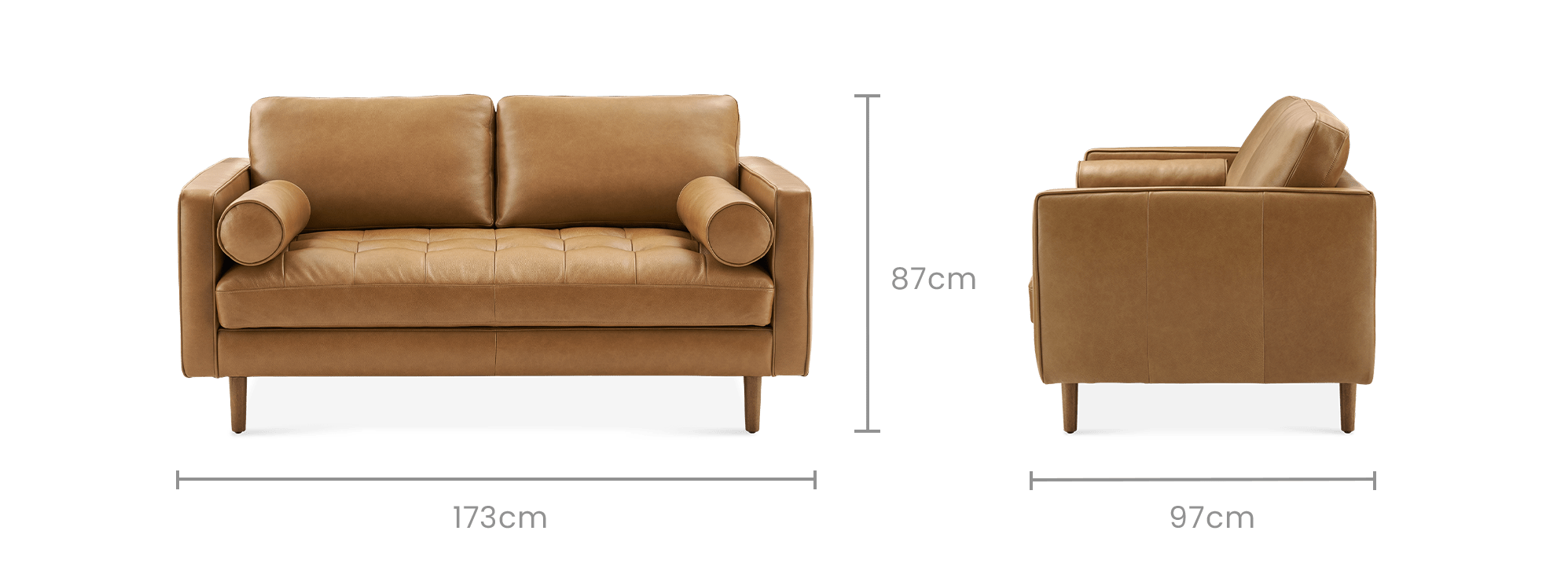 dimension of Madison Leather 2 Seater Sofa