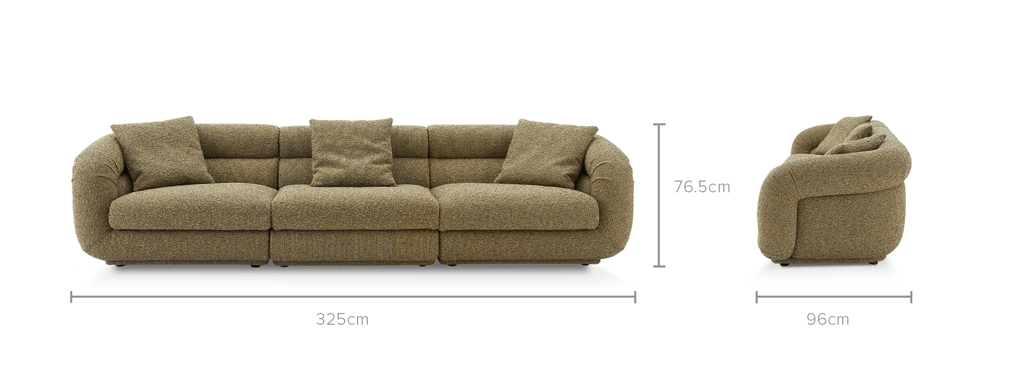 dimension of Solari Performance Fabric Extended 3 Seater Sofa