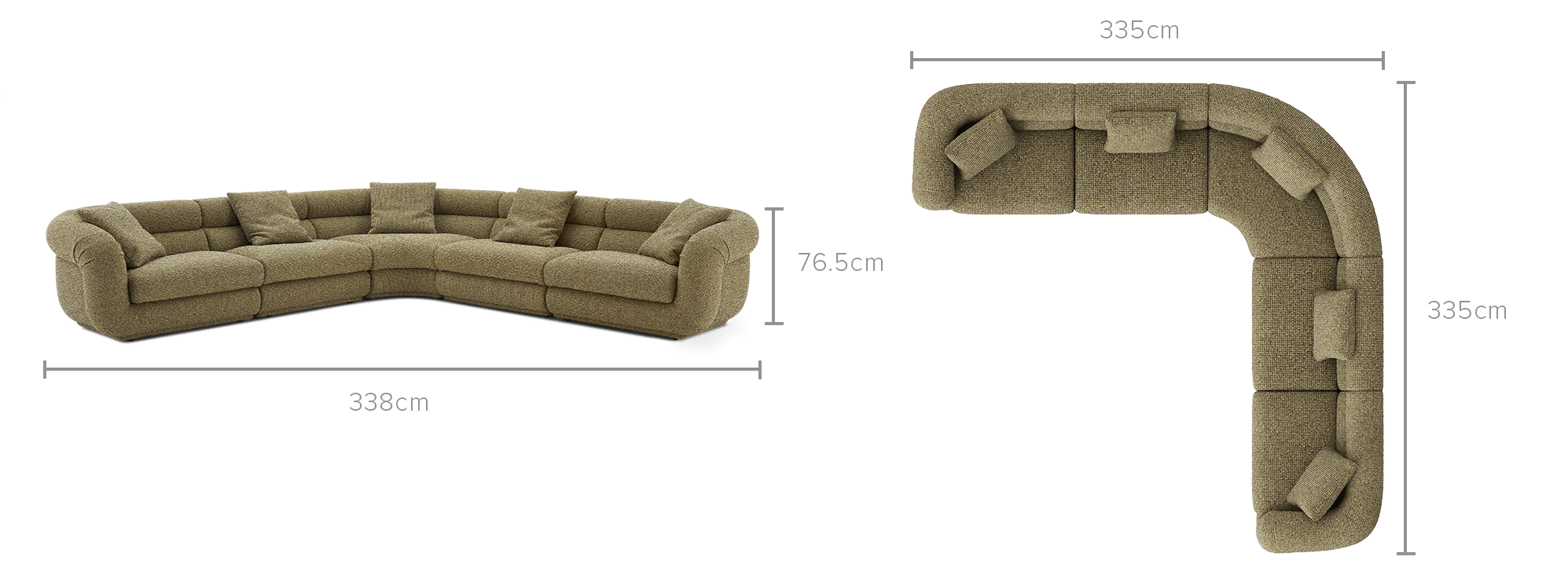 dimension of Solari Performance Fabric L-Shaped Sectional Sofa