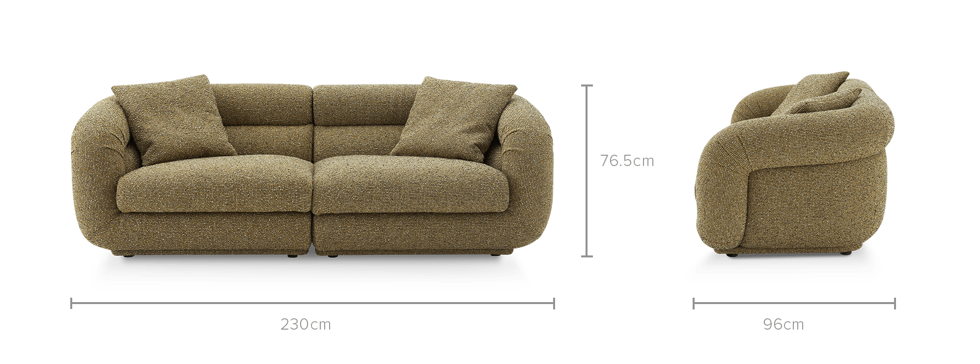 dimension of Solari Performance Fabric 3 Seater Sofa
