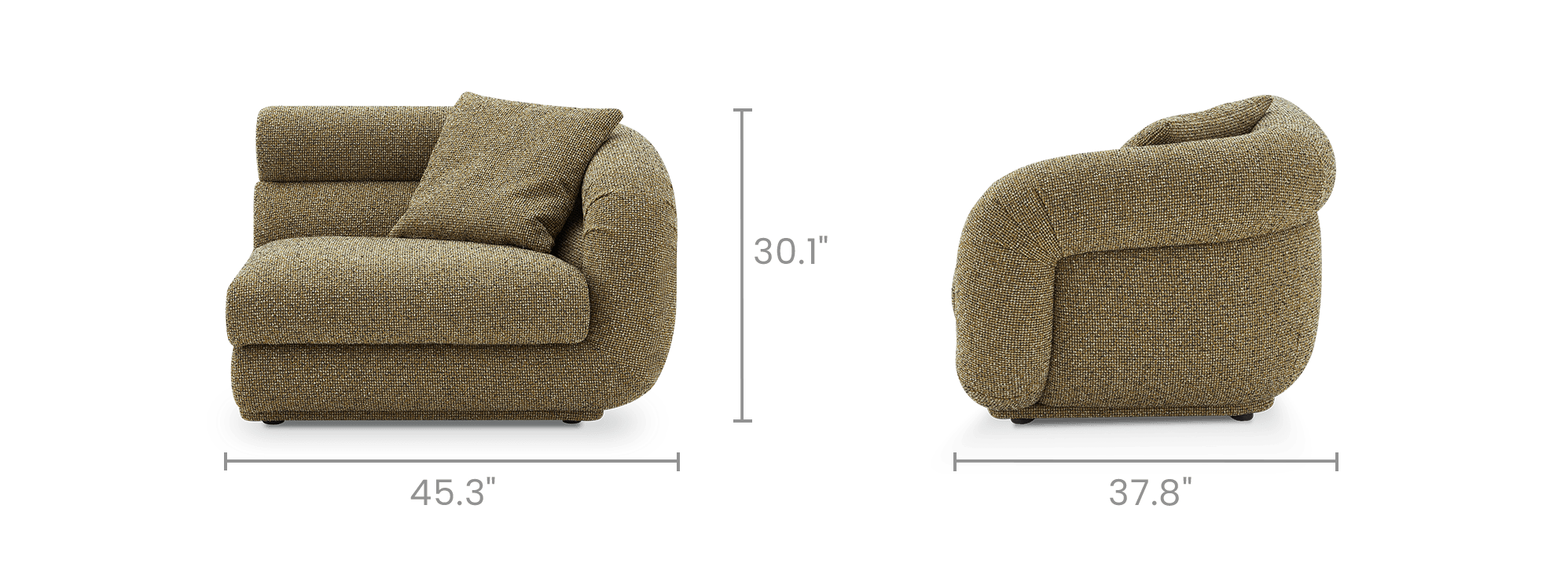 dimension of Solari Performance Fabric Right Arm Sofa