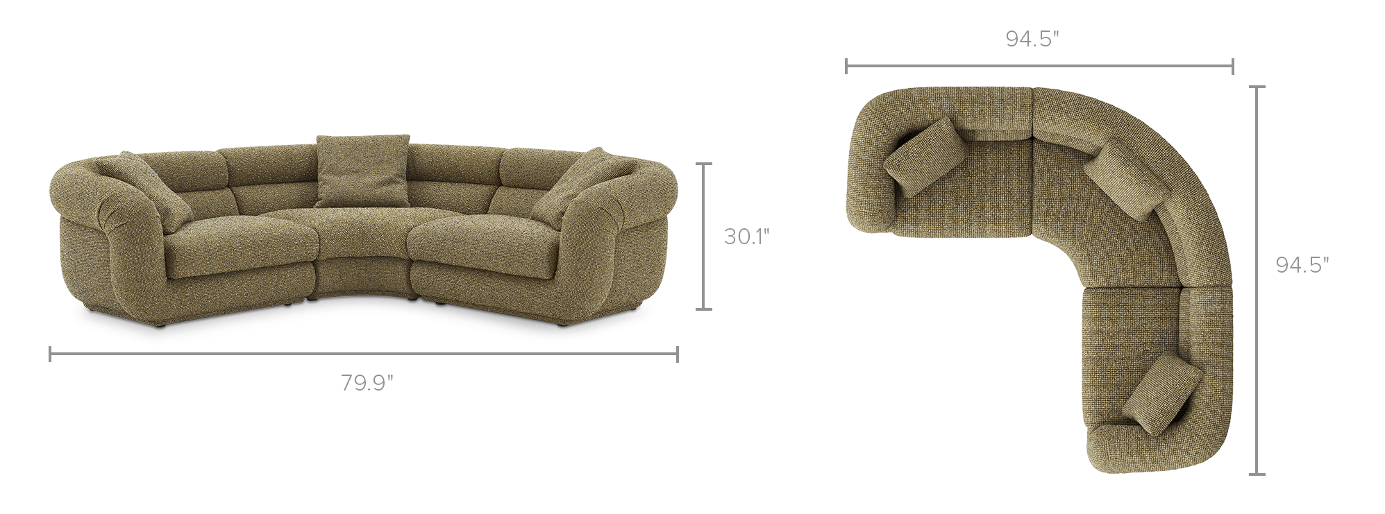 dimension of Solari Performance Fabric Sectional Sofa