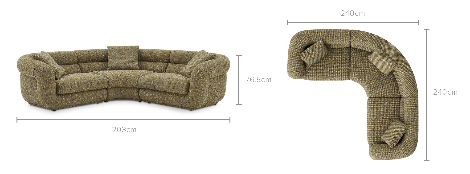 dimension of Solari Performance Fabric Sectional Sofa