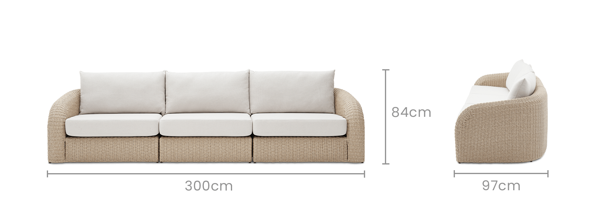 dimension of Lorna Outdoor Extended 3 Seater Sofa