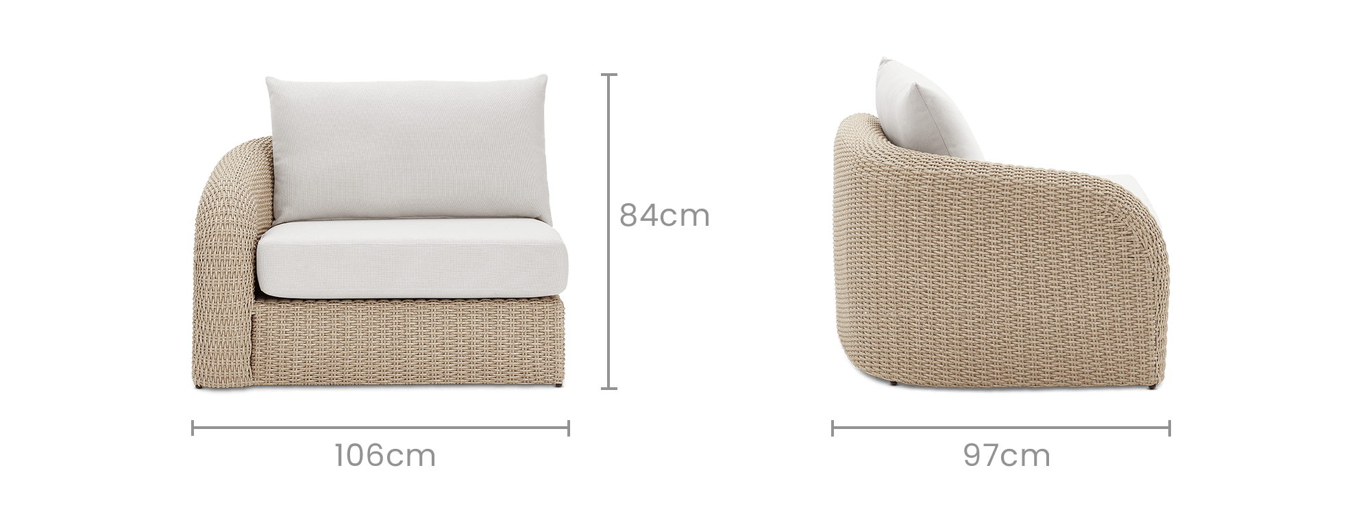 dimension of Lorna Outdoor Left Facing 1 Seater Sofa