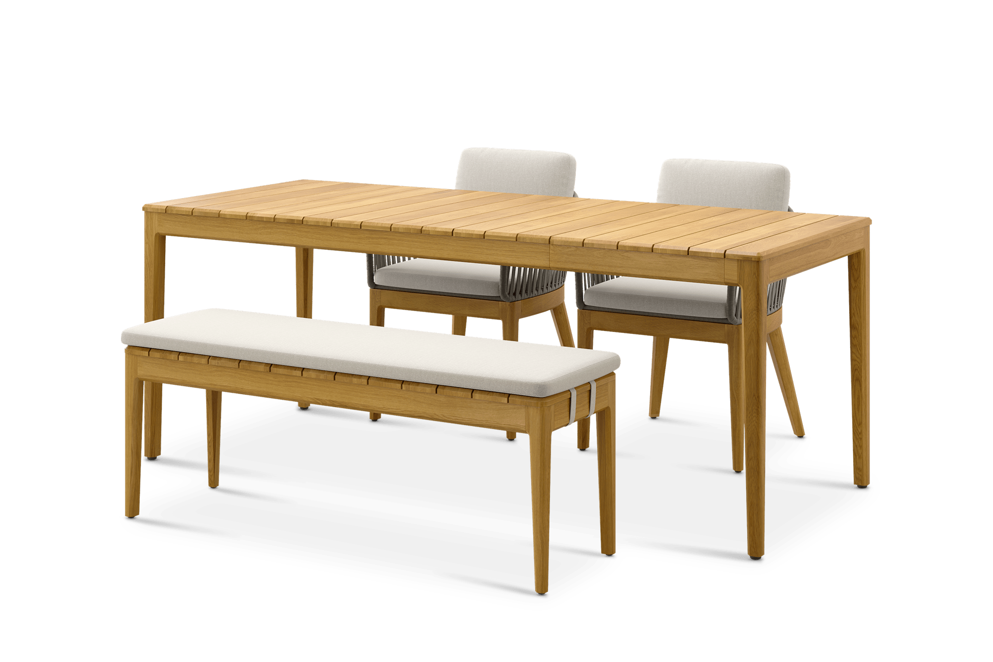 Isla Outdoor Extendable Dining Table 59.1"-78.7" and 2 Chairs and 51.2" Bench, (Sable) Oat