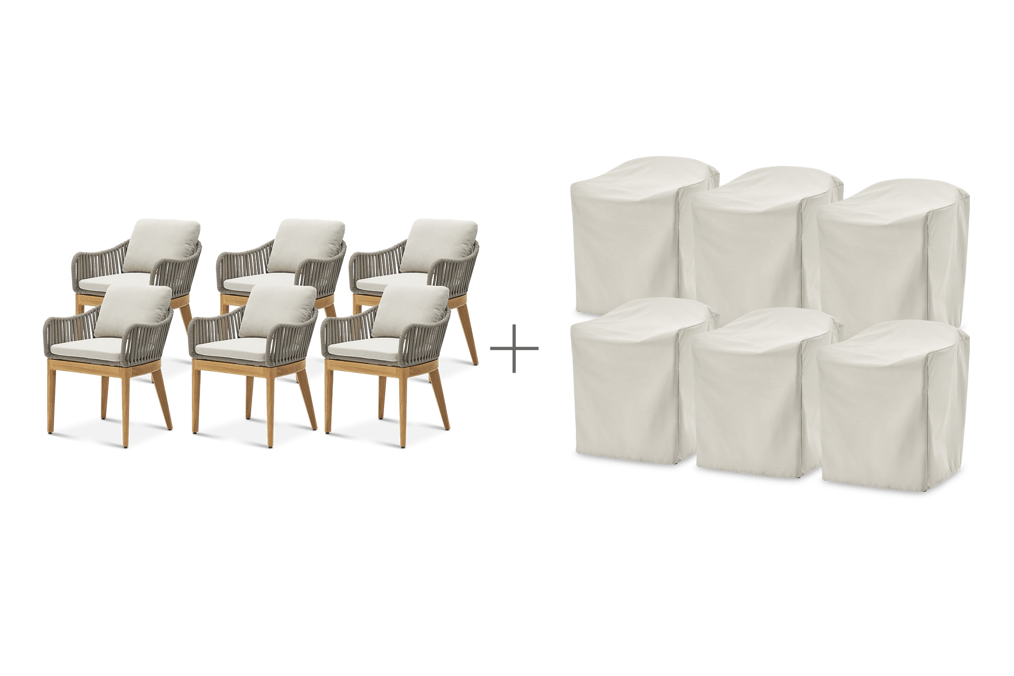 Isla Outdoor Dining Chair, Set of 6 with Ivory Cover, (Sable) Oat