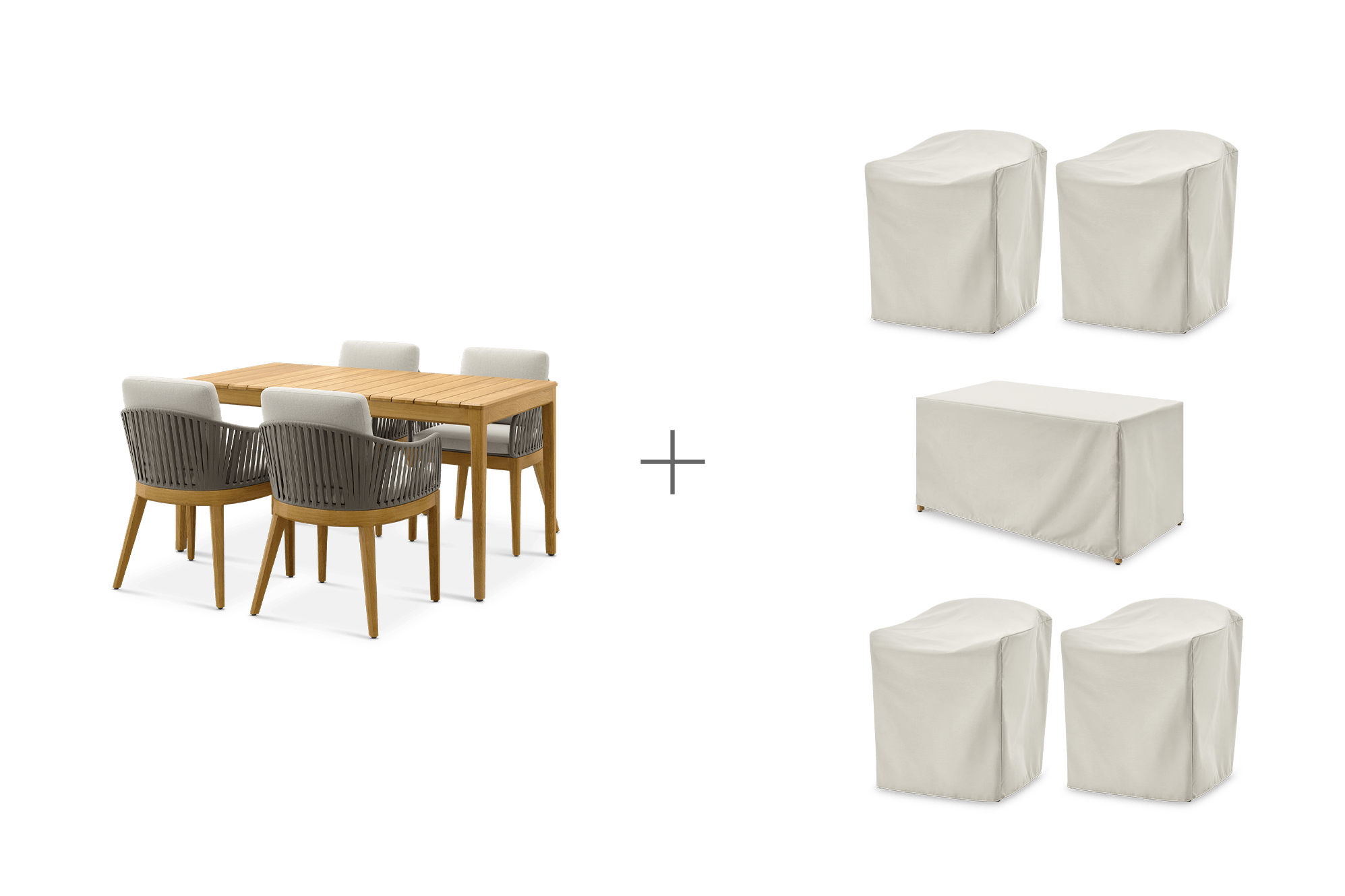 Isla Outdoor Dining Table 59.1" and 4 Chairs with Ivory Cover, (Sable) Oat
