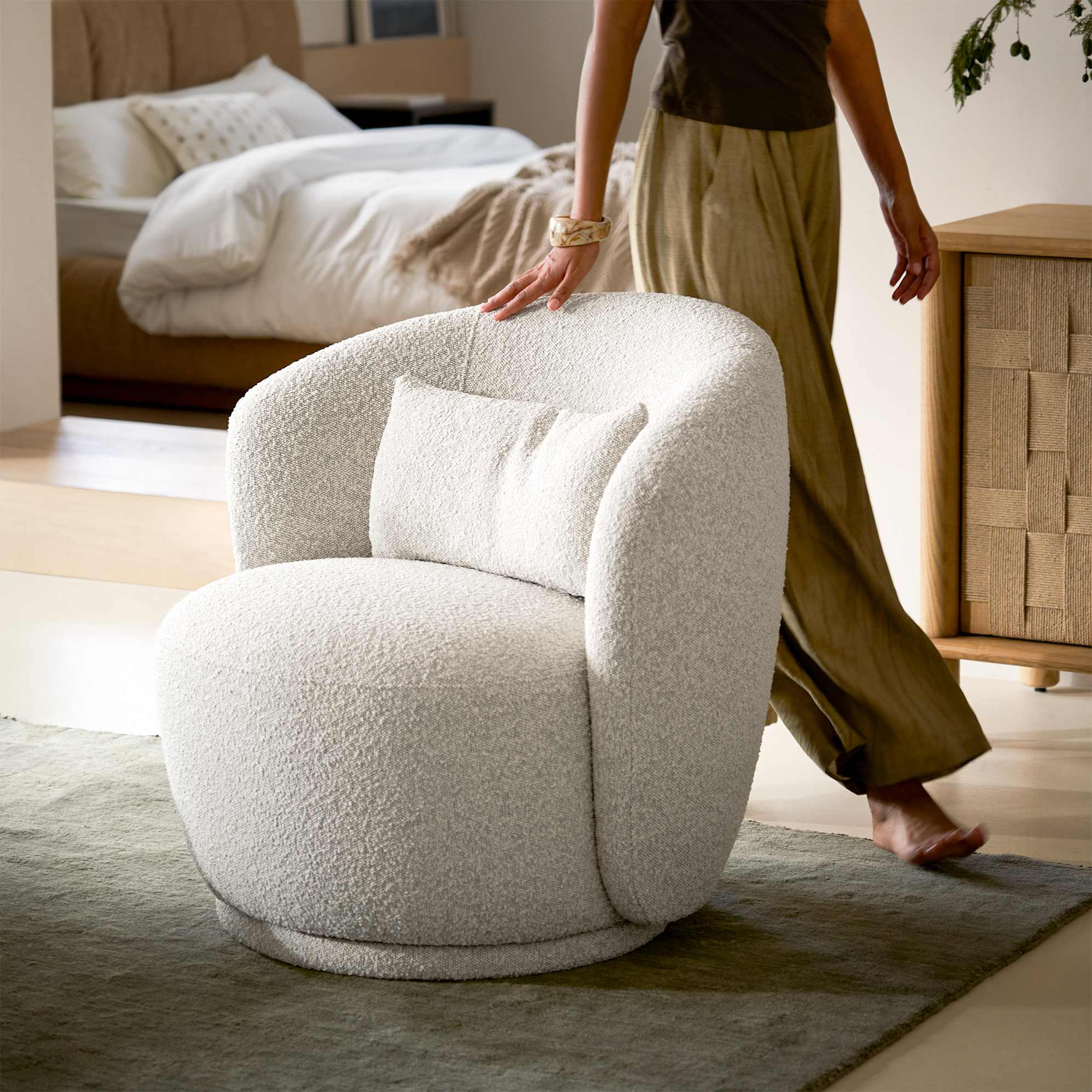 Avery Performance Bouclé Swivel Armchair 2