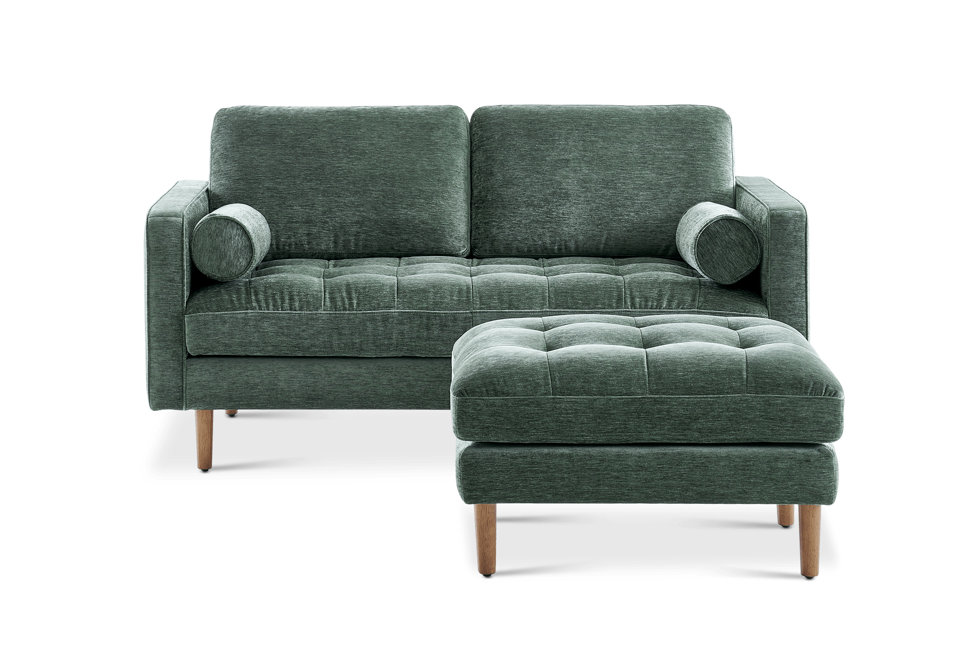 Madison 2 Seater Sofa with Ottoman, (Camille) Forest