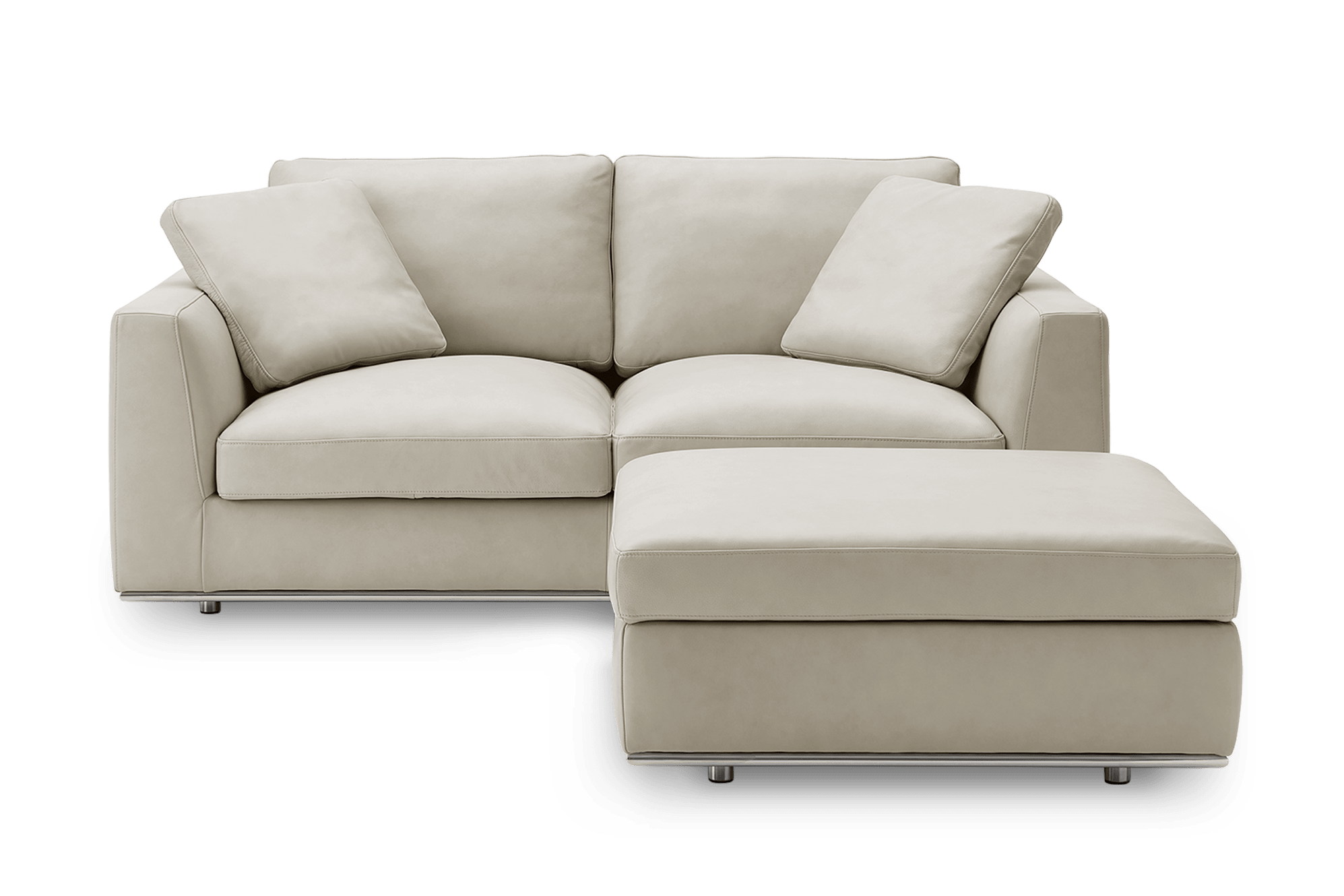 Hamilton Leather 2 Seater Sofa with Storage Ottoman, (Marche) Ivory
