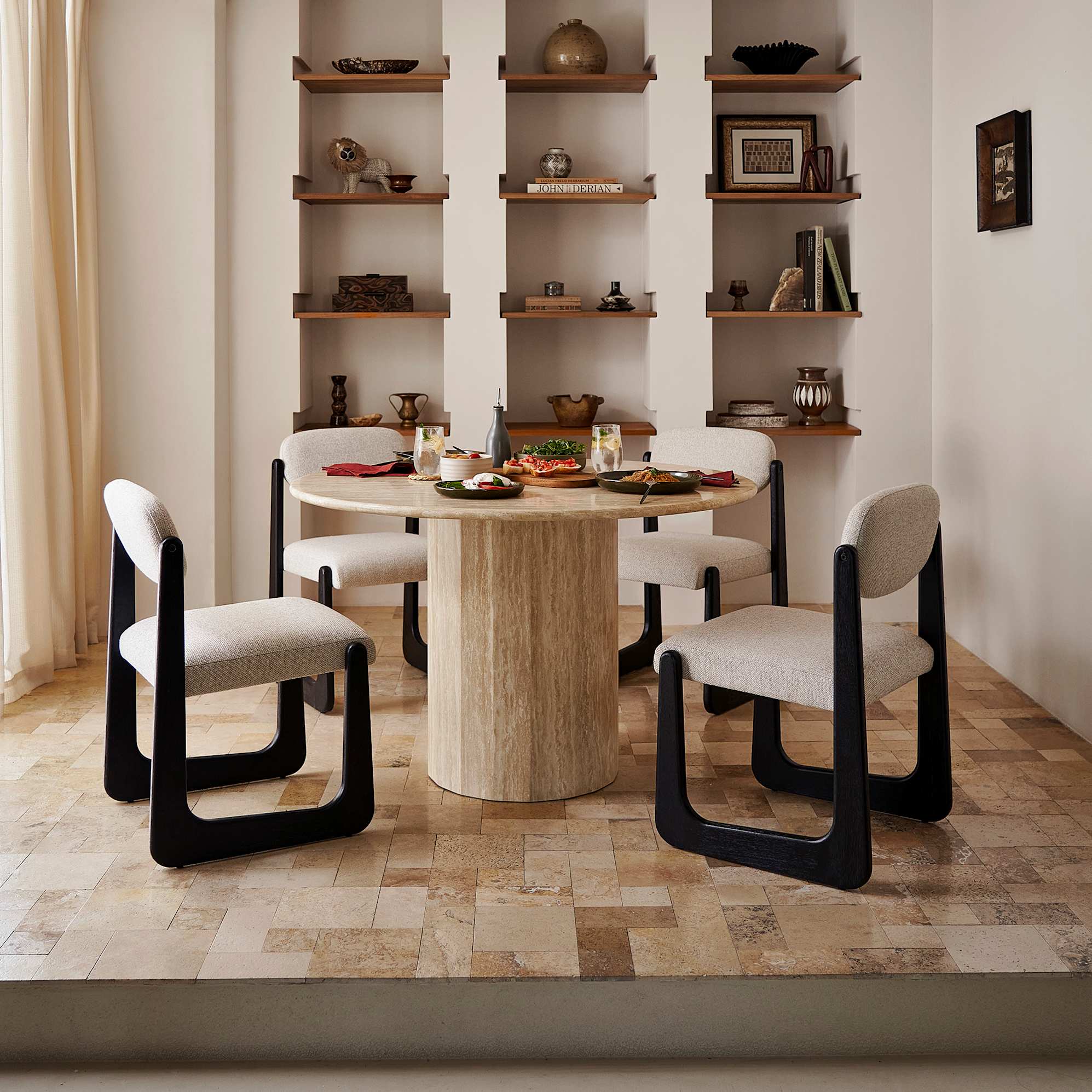 Belmont Travertine Round Dining Table, 90cm lifestyle