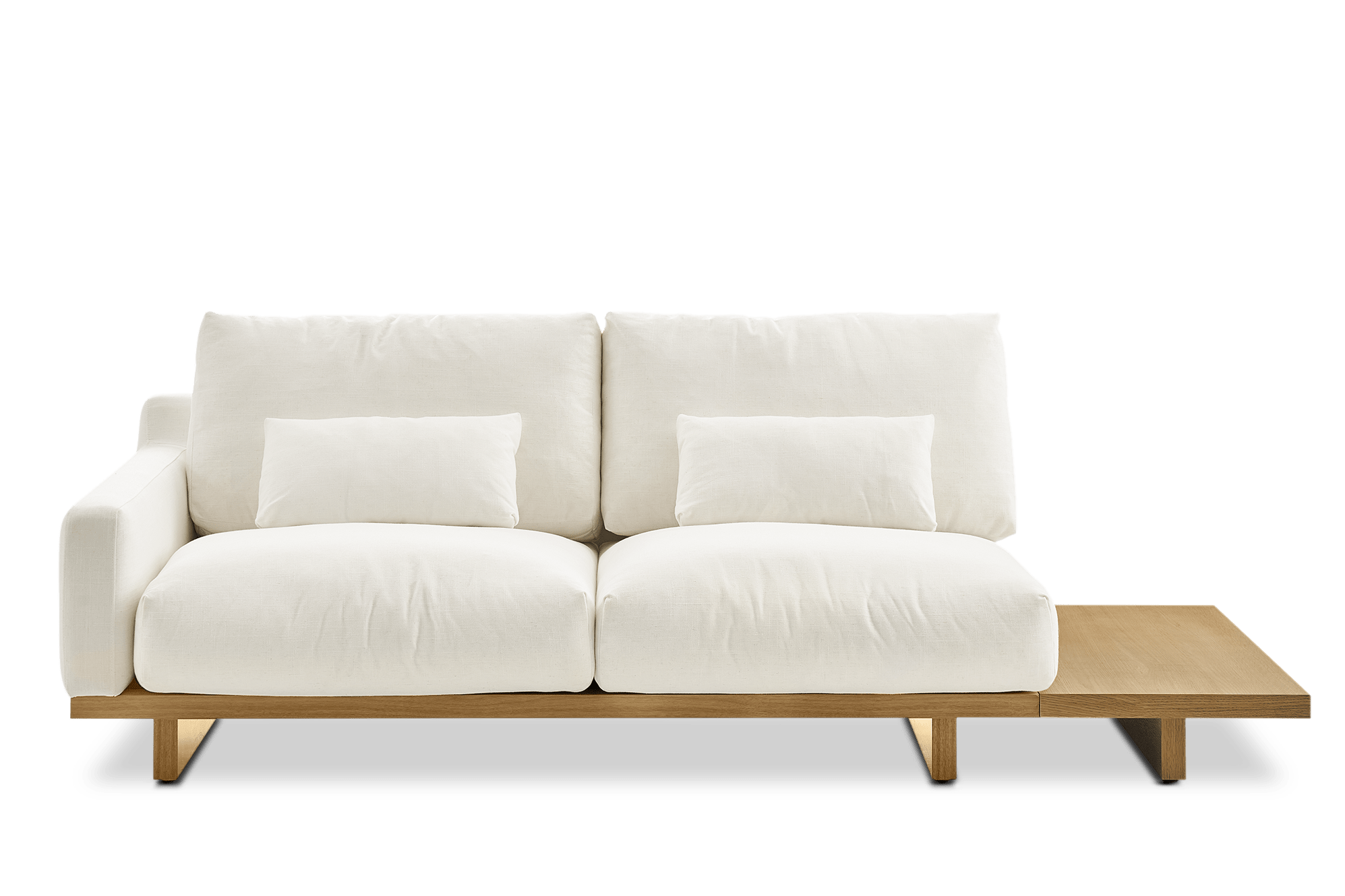 Mori Left Facing 2 Seater Sofa with Side Table, (Performance Genova) Alpine (Natural)