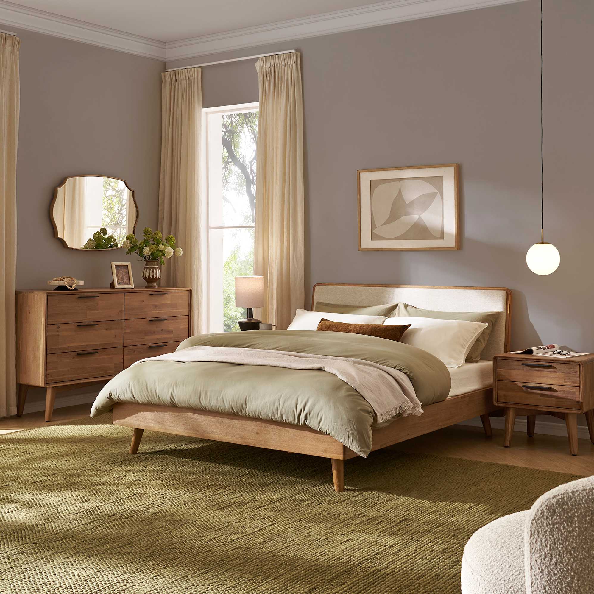 Seb Queen Size Bed with 2-Drawer Nightstands Set of 2, (Performance Twill) Creamy White lifestyle