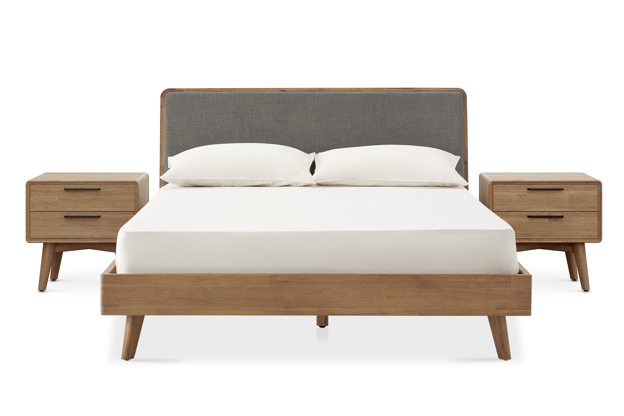 Seb Queen Size Bed with 2-Drawer Nightstands Set of 2, (Performance Twill) Slate