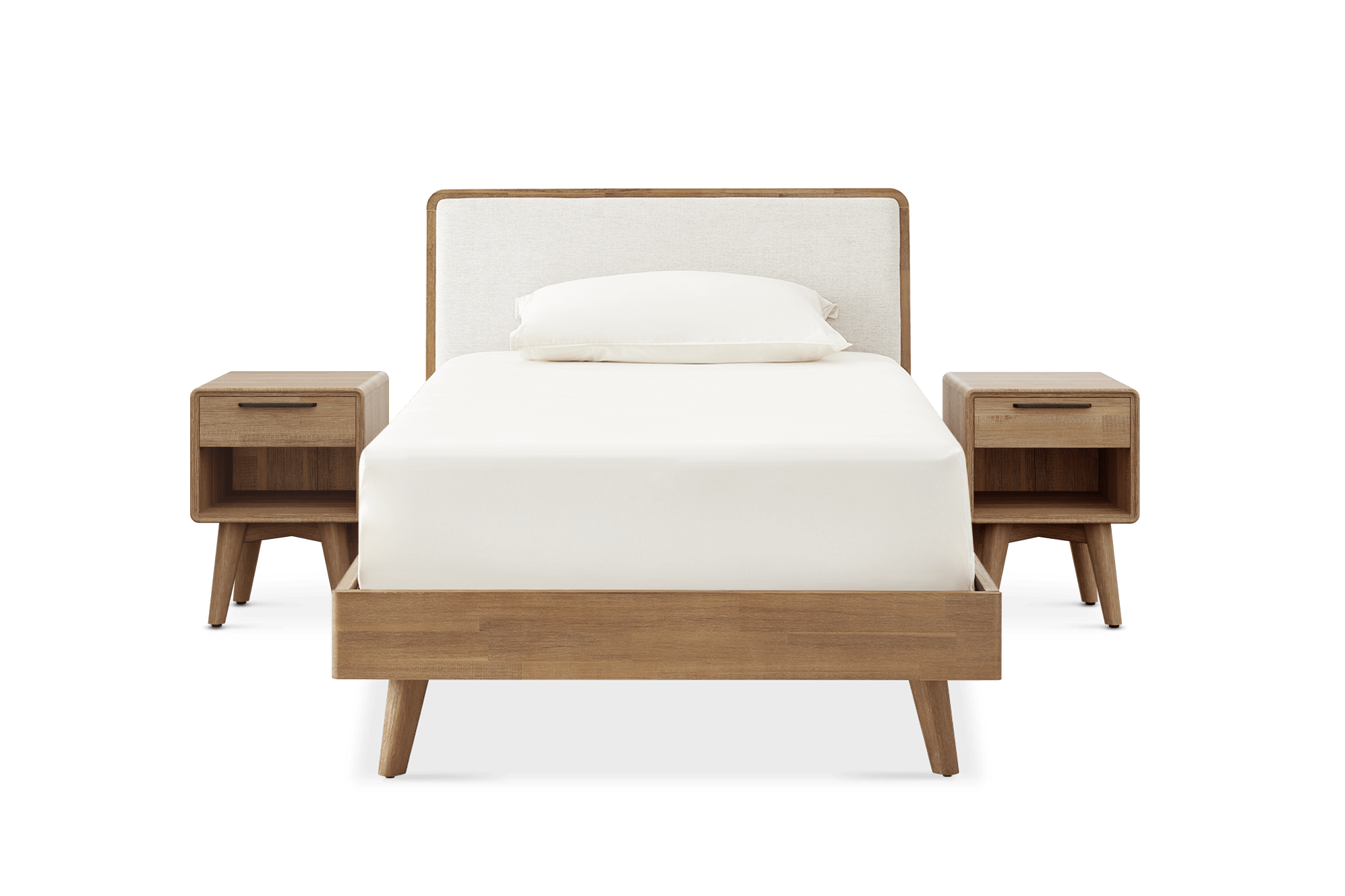 Seb Full Size Bed with 1-Drawer Nightstands Set of 2, (Performance Twill) Creamy White