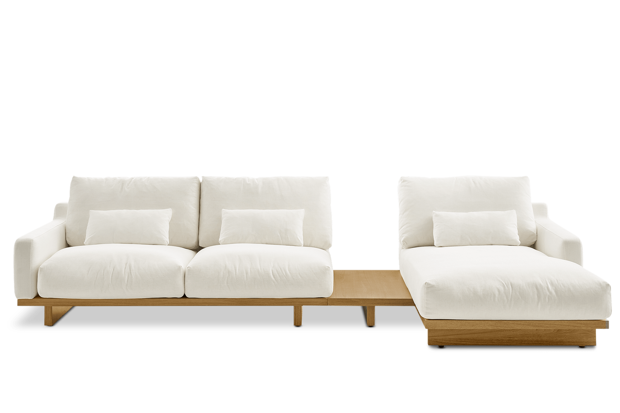 Mori Chaise Sectional Sofa Right Facing with Side Table, (Performance Genova) Alpine (Natural)