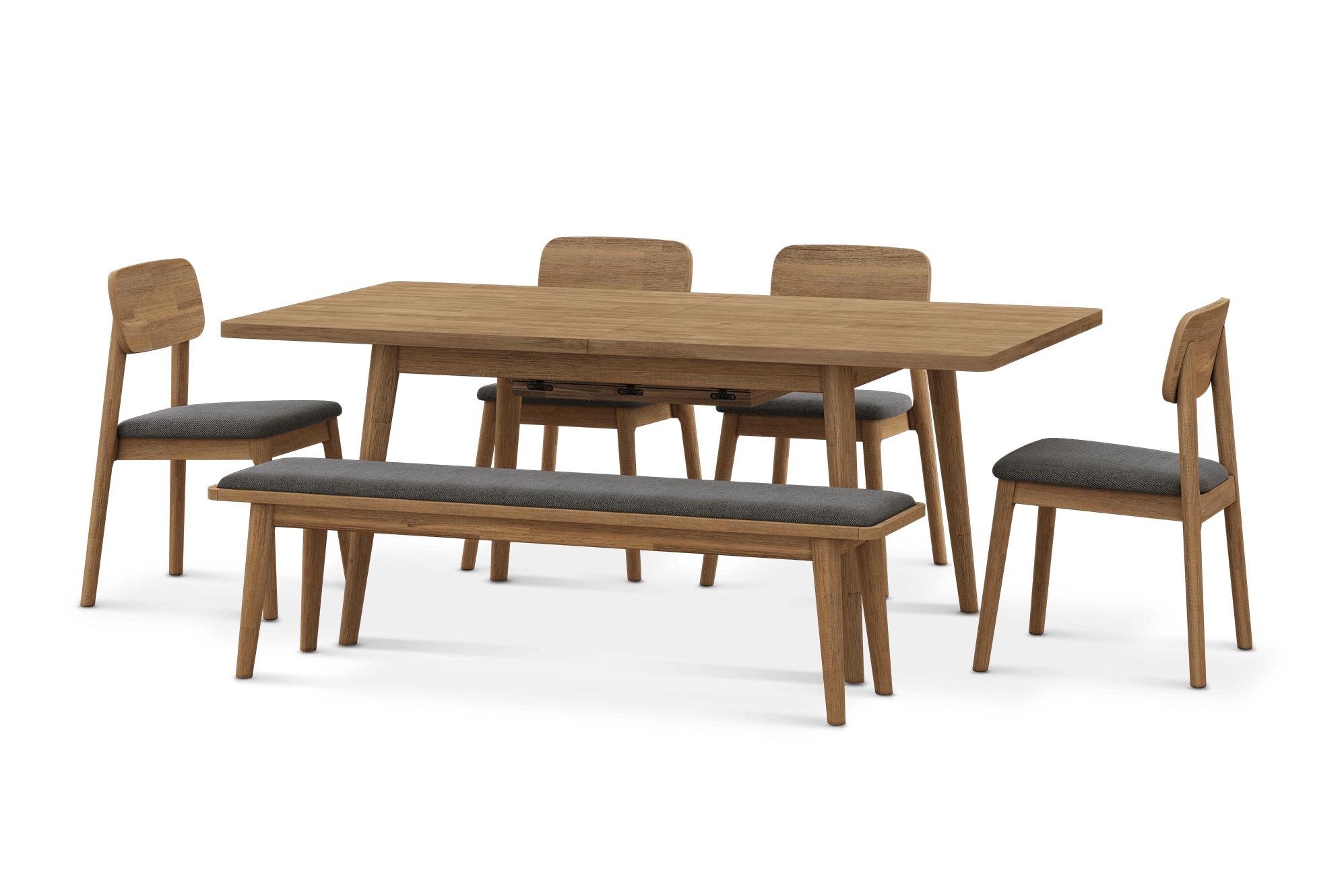 Seb Extendable Dining Table 190cm with 4 Fabric Chairs and 160cm Bench, (Performance Twill) Slate