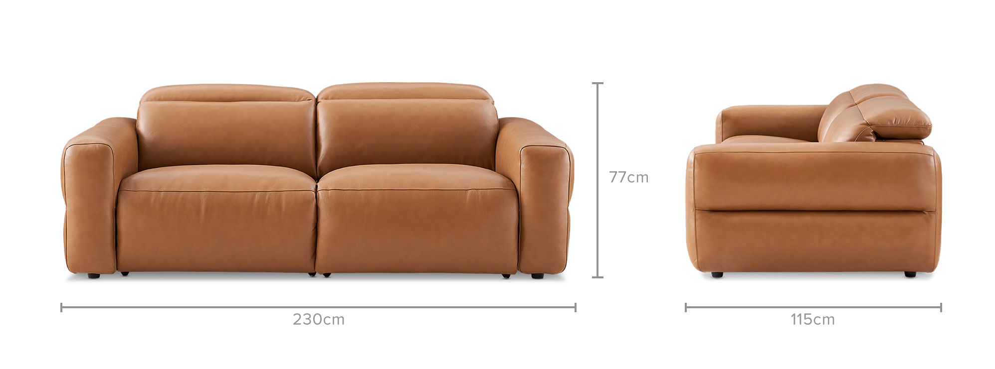 dimension of Jaron Leather Recliner 3 Seater Sofa