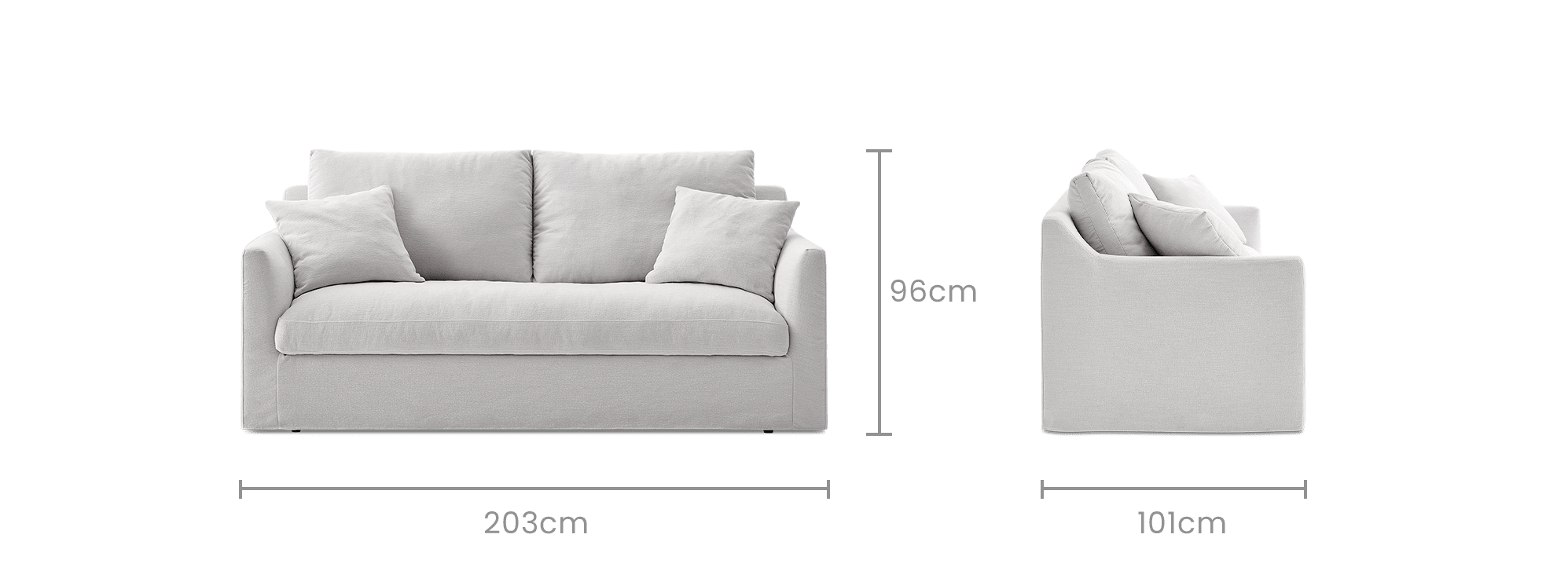 dimension of Agnes Slipcover Storage 3 Seater Sofa