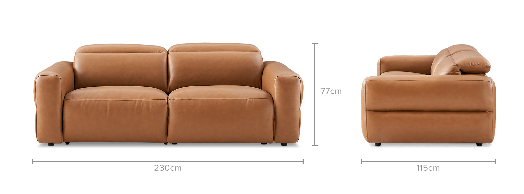 dimension of Jaron Leather Recliner 3 Seater Sofa