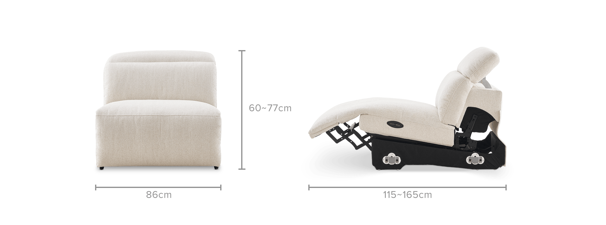 dimension of Jaron Performance Fabric Power Recliner Armless Sofa