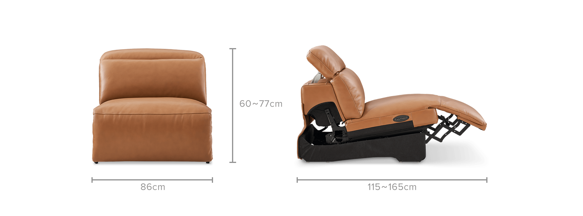 dimension of Jaron Leather Power Recliner Armless Sofa