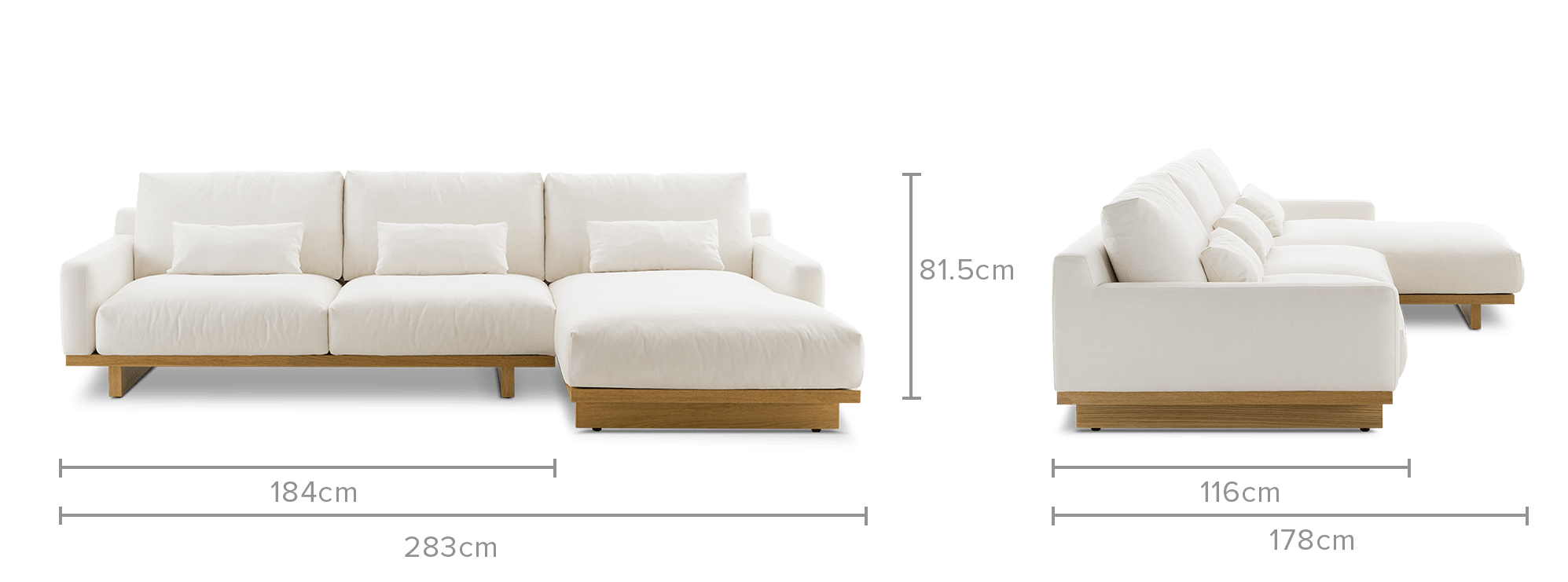 dimension of Mori Performance Fabric Chaise Sofa