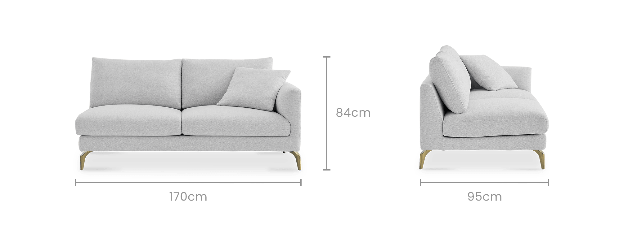dimension of Lena Performance Fabric Right Facing 2 Seater Sofa