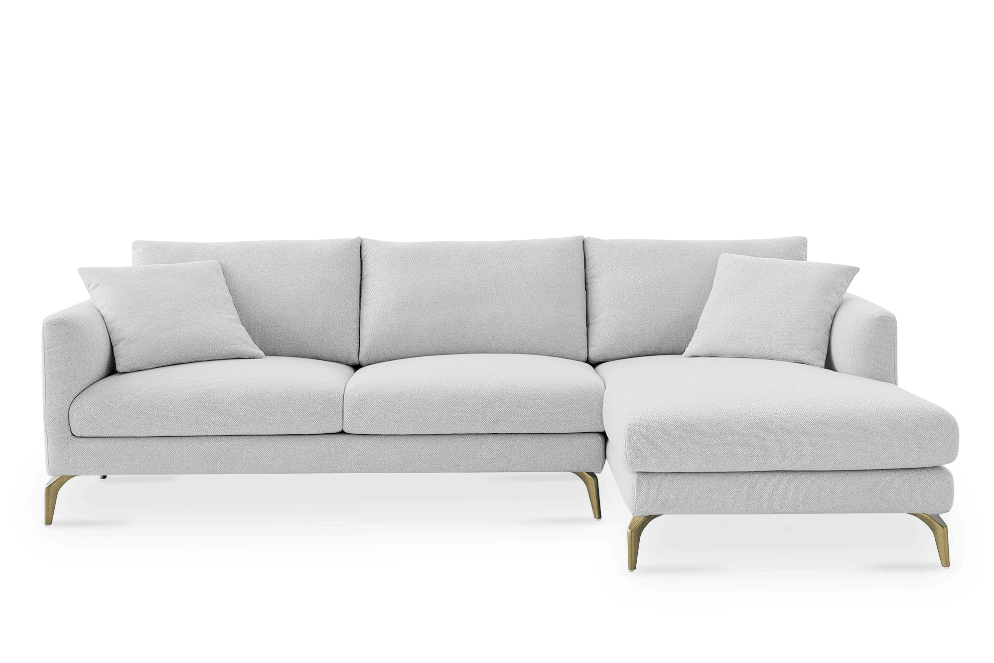 Lena Chaise Sectional Sofa Right Facing, (Performance Hugo) Greige (Brass Legs)