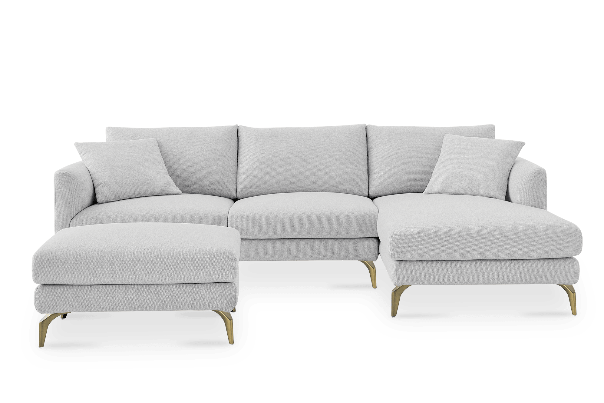 Lena Chaise Sectional Sofa Right Facing with Ottoman, (Performance Hugo) Greige (Brass Legs)