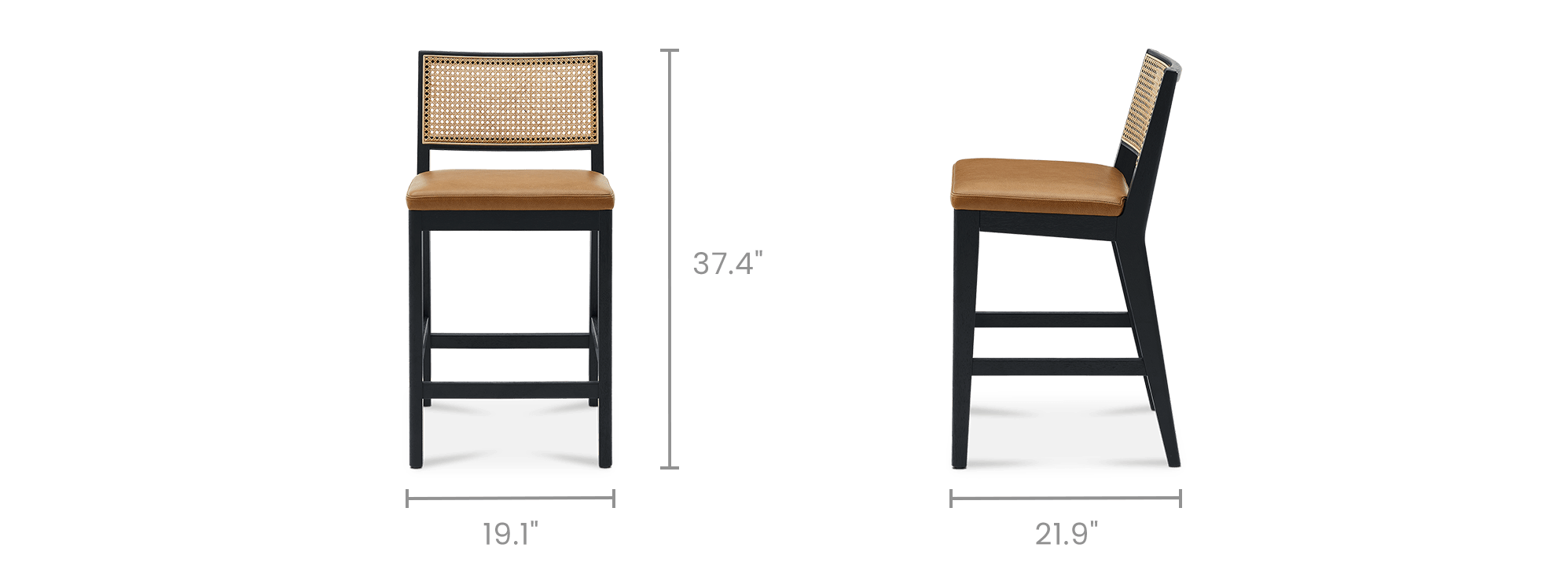 dimension of Sloane Cane and Leather Counter Stool