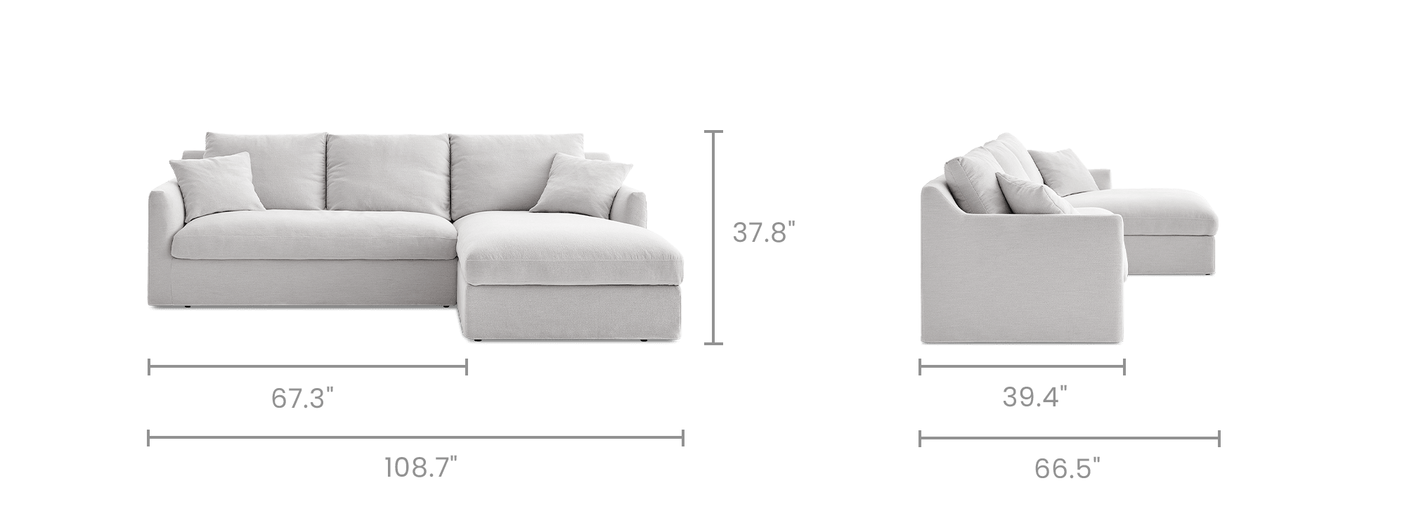 dimension of Agnes Slipcover Storage Chaise Sectional Sofa