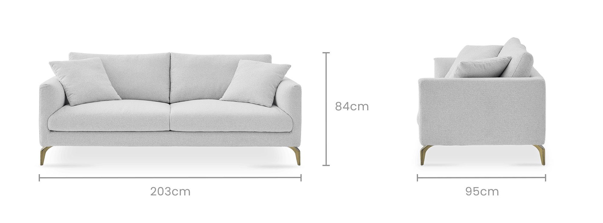 dimension of Lena Performance Fabric 3 Seater Sofa