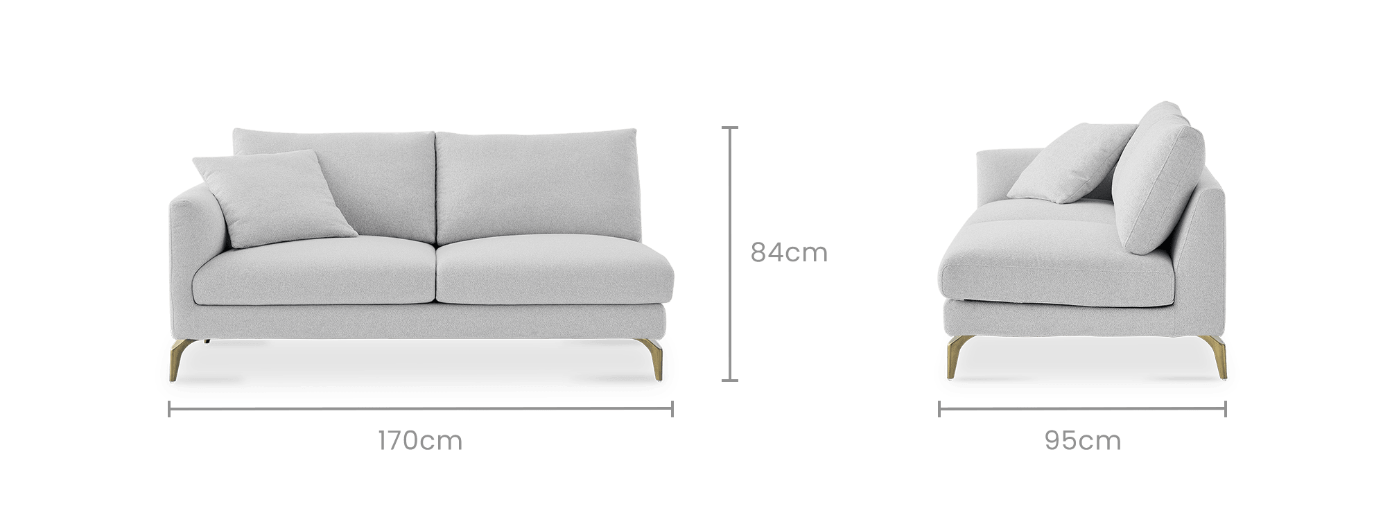 dimension of Lena Performance Fabric Left Facing 2 Seater Sofa