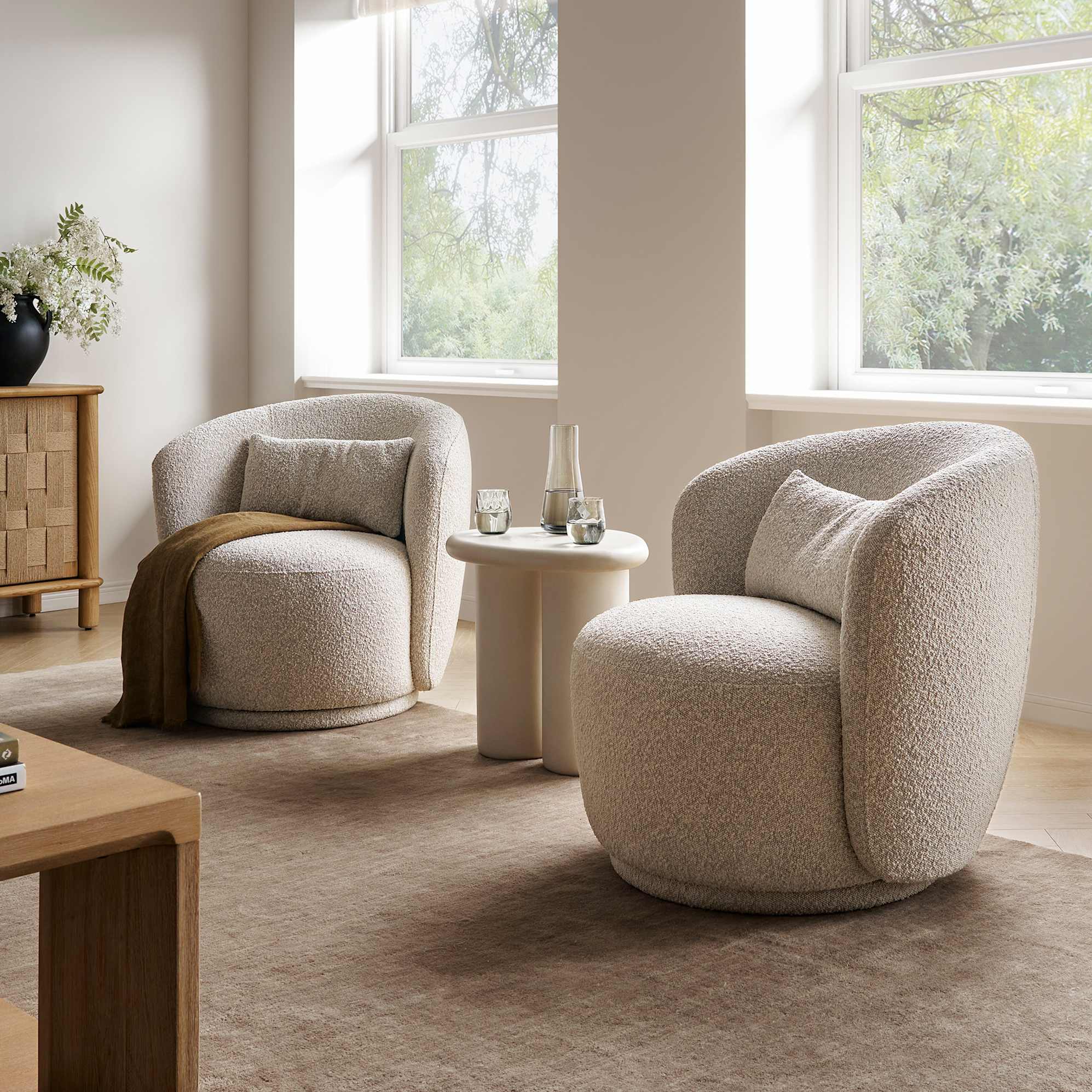 Avery Swivel Armchair Set of 2, (Performance Infinity Boucle) White Quartz lifestyle
