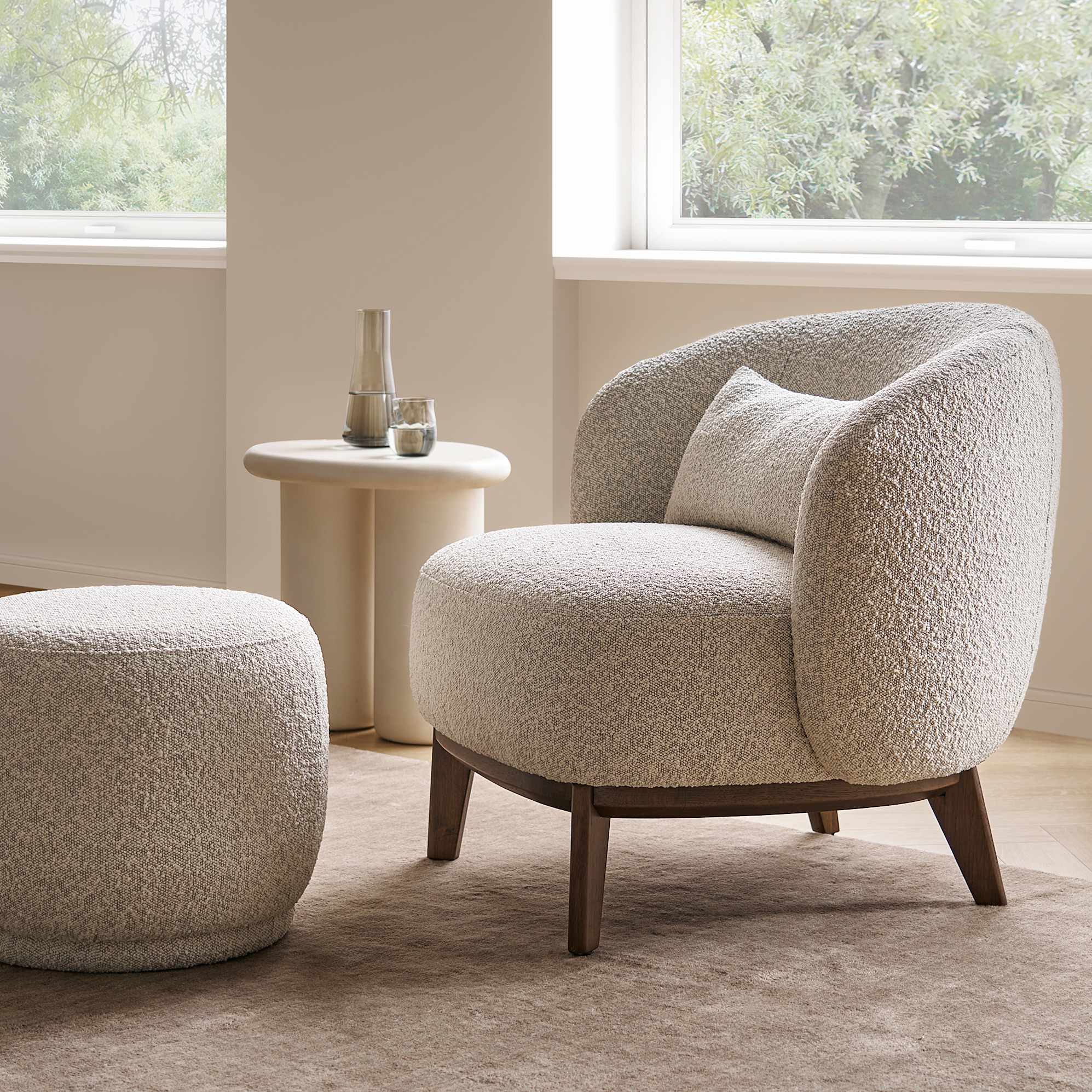 Avery Armchair with Ottoman, (Performance Infinity Boucle) White Quartz lifestyle