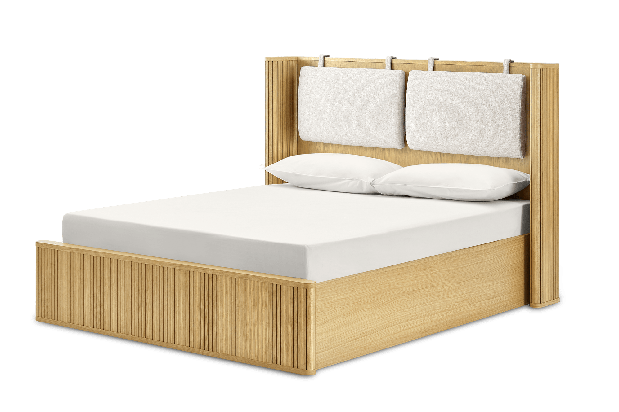 Harper King Size Bed with Headboard Cushions, Natural