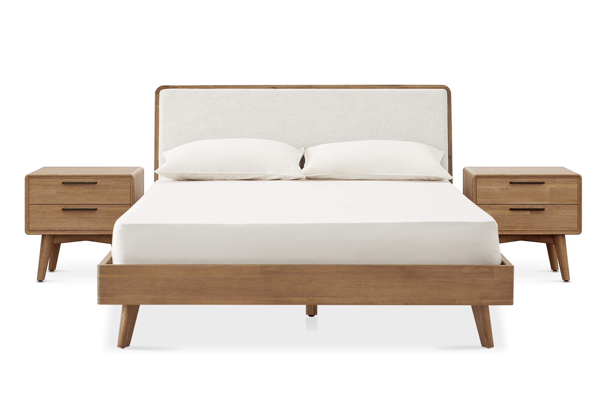 Seb Queen Size Bed with 2-Drawer Nightstands Set of 2, (Performance Twill) Creamy White