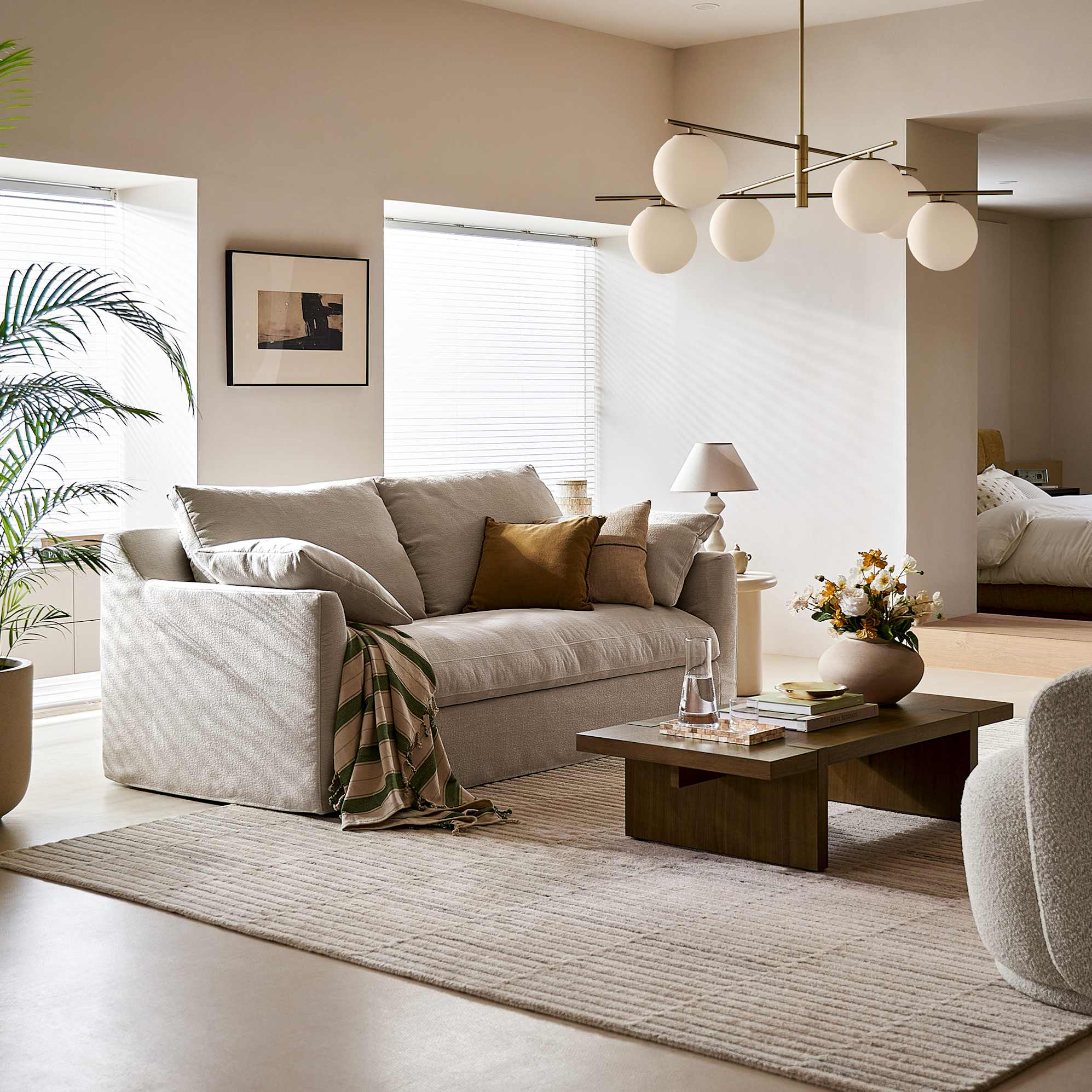 Agnes Slipcover Storage 3 Seater Sofa 203cm, (Sadie) Ivory lifestyle
