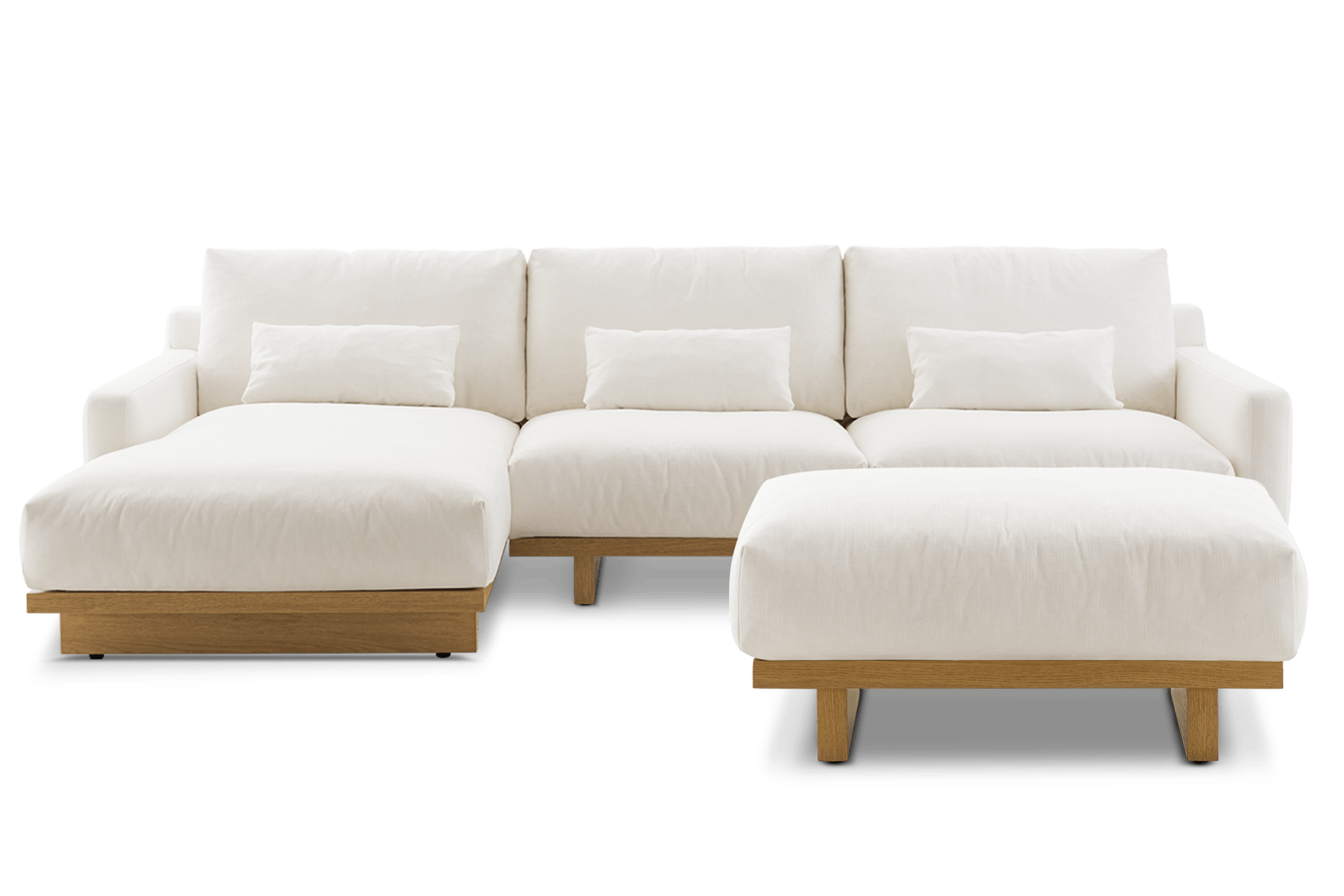 Mori Chaise Sectional Sofa Left Facing with Ottoman, (Performance Genova) Alpine (Natural)