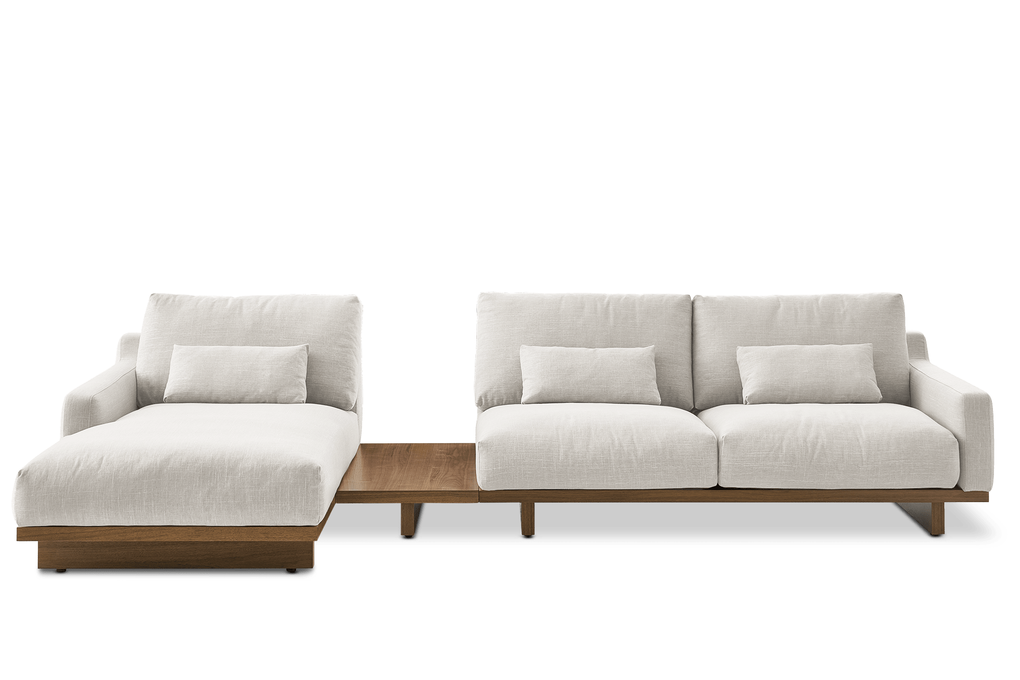 Mori Chaise Sectional Sofa Left Facing with Side Table, (Performance Genova) Oat (Walnut)